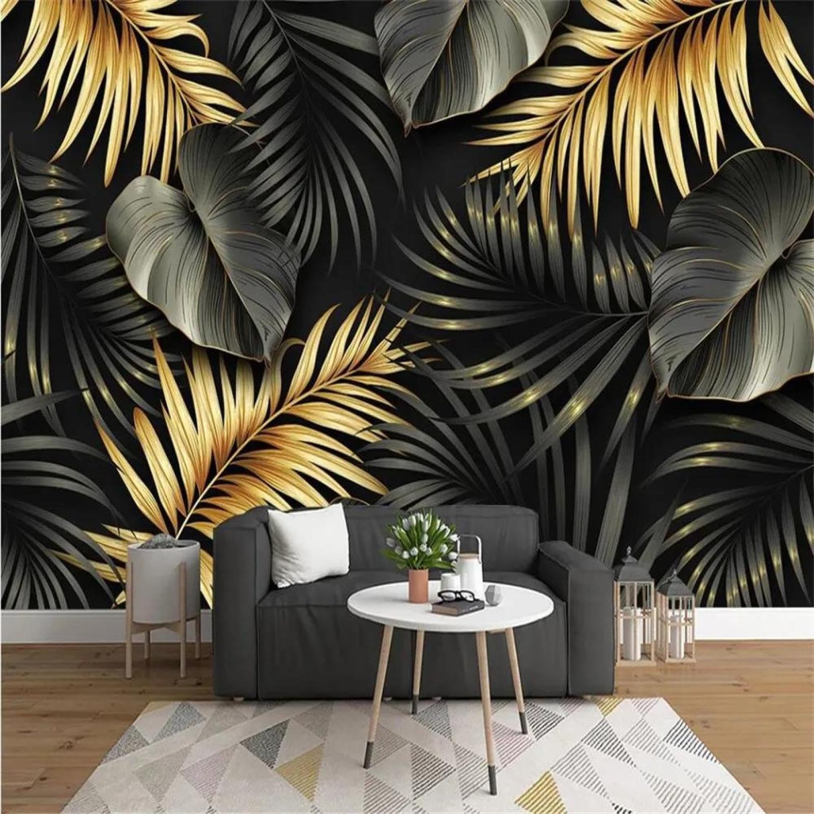 Papier peint feuille 3D ILIYA pour créer un salon cocooning chic