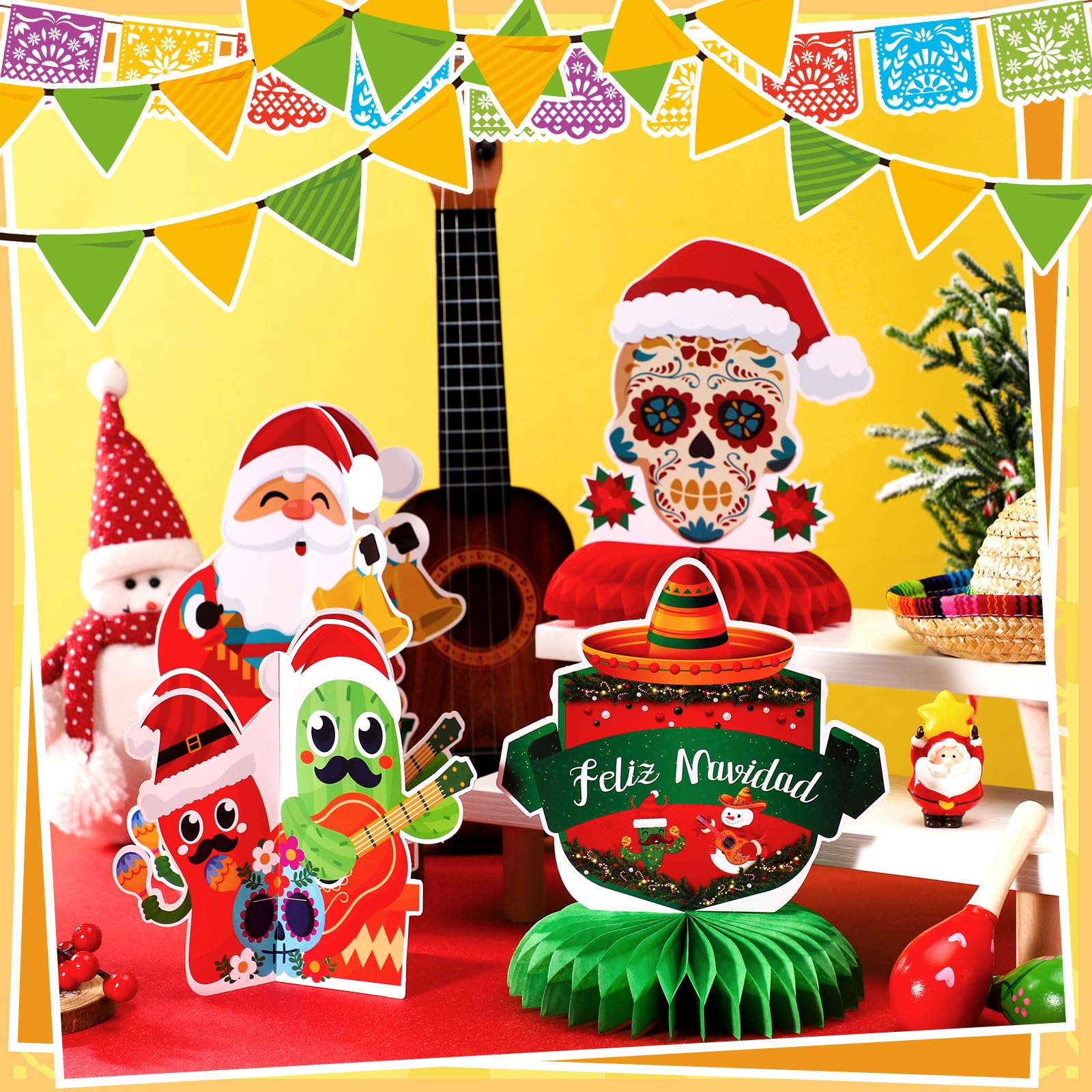 Snapklik.com : 12 Pcs Feliz Navidad Decorations Honeycomb Centerpiece