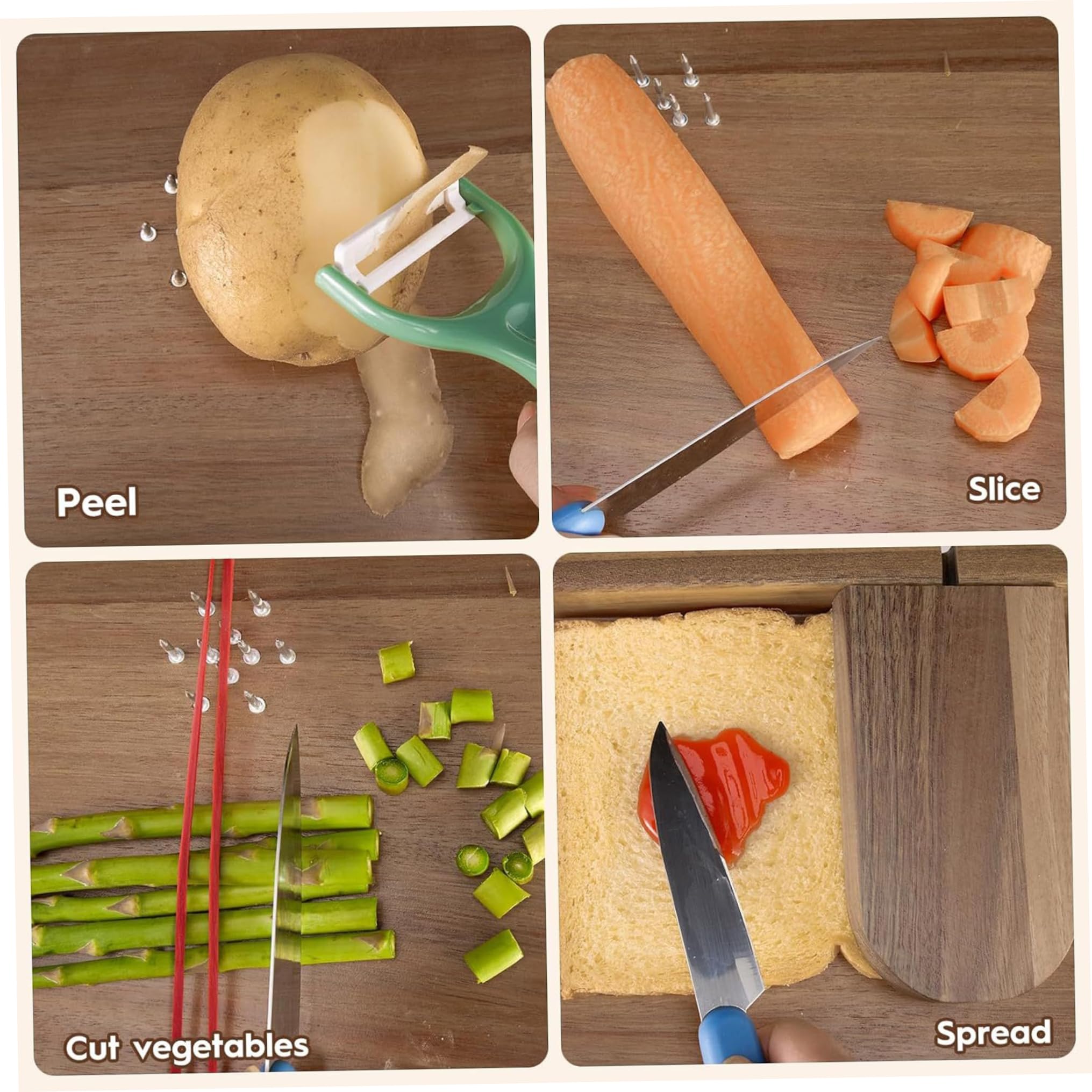 Tagliere adattivo con una sola mano, tagliere in legno per disabili con punta, fondo antiscivolo e superficie liscia per tagliare frutta e verdura, carne, taglio con una sola mano