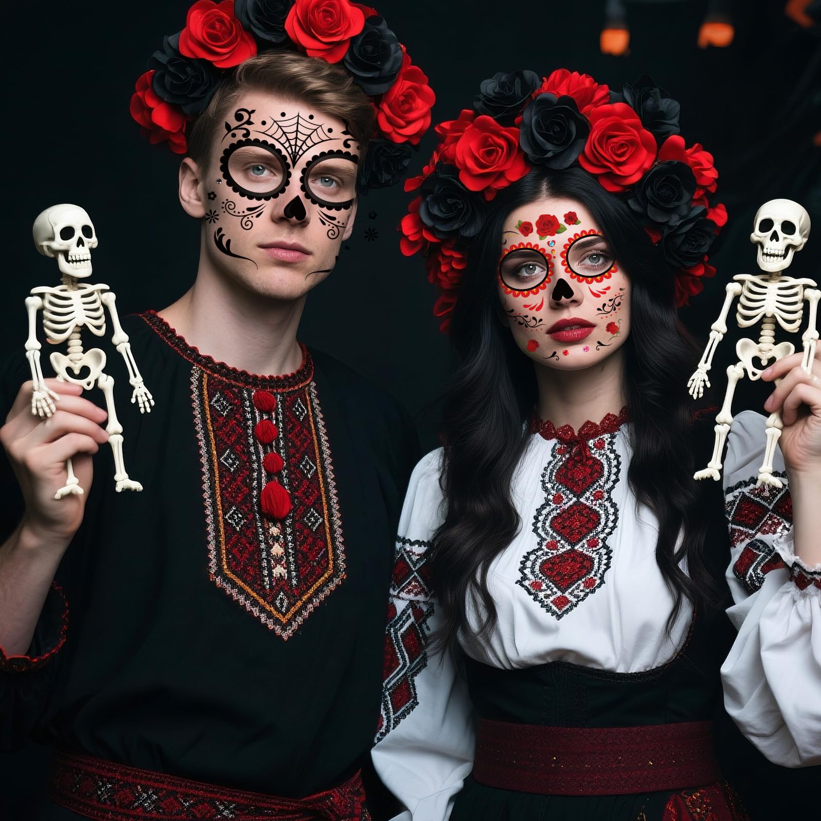 DPKOW Sugar Skull Face Tattoos Halloween Makeup Accessories Day of the Dead Adults Women Men - Image 4