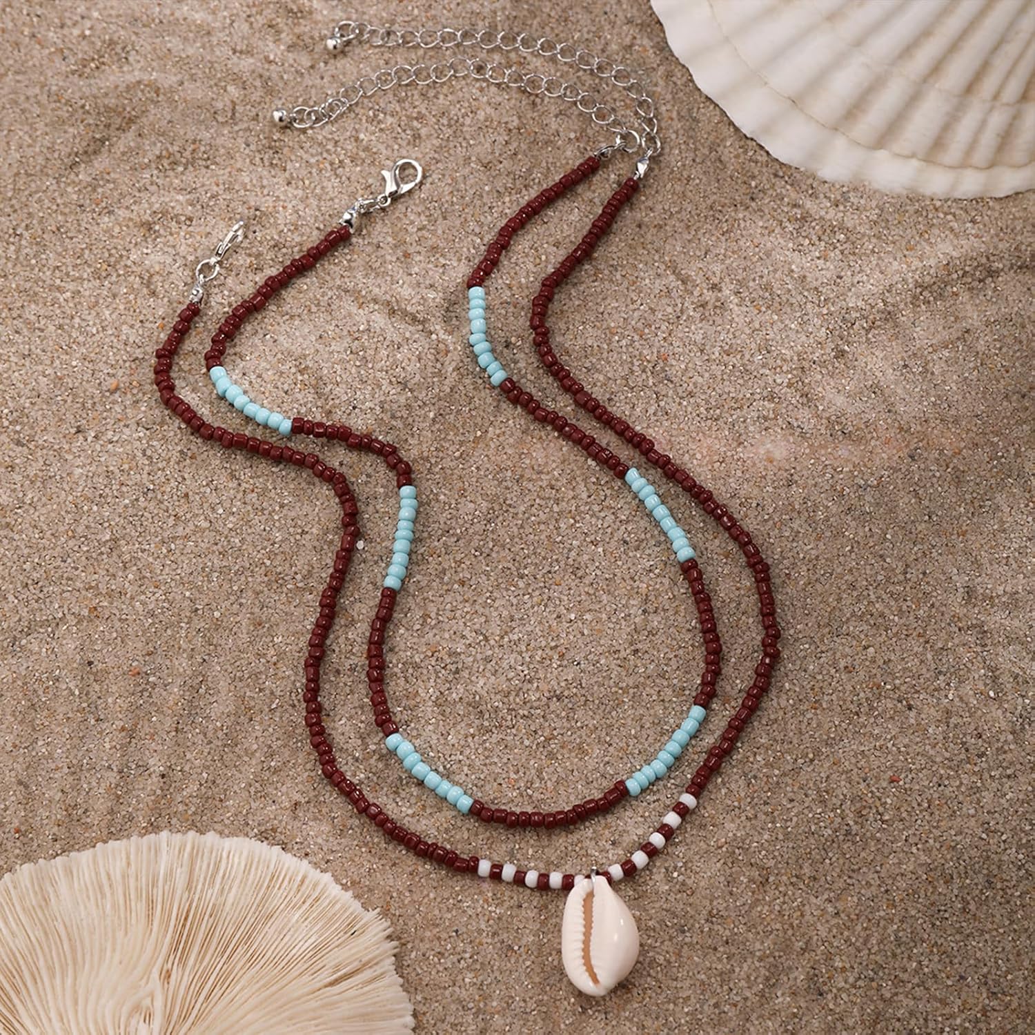 Boho Beaded Choker Necklaces for Women Layered Shell Starfish Charms Necklace Summer Surfer Beach Necklace Jewelry Gift - Image 4