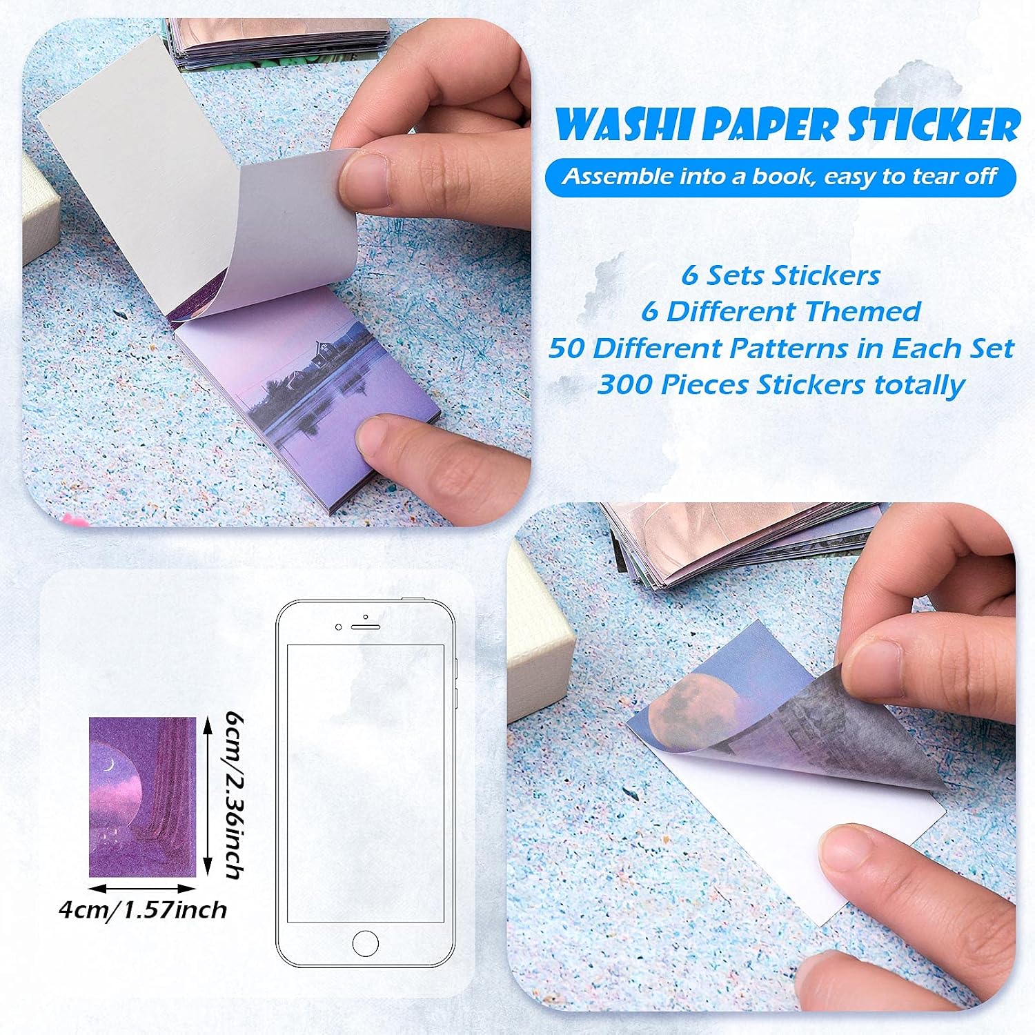 Outus 300 Sheets Washi Paper Sticker Aesthetic Stickers Set for Journaling Travel Planner Stickers for Scrapbooking Vintage Washi Sticker Book for Diary Calendar DIY Craft Album(Gentle Style) image 3