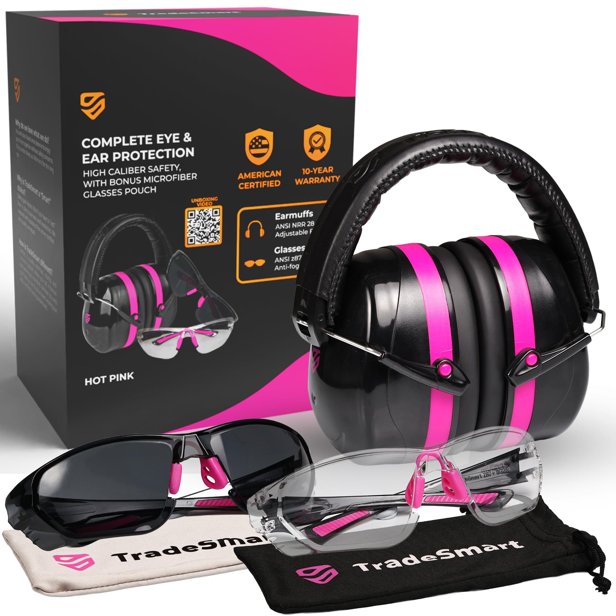 TradeSmart High-Performance Earmuffs for Shooting Range & Shooting Eye Protection Glasses + Firearm Confidence Course