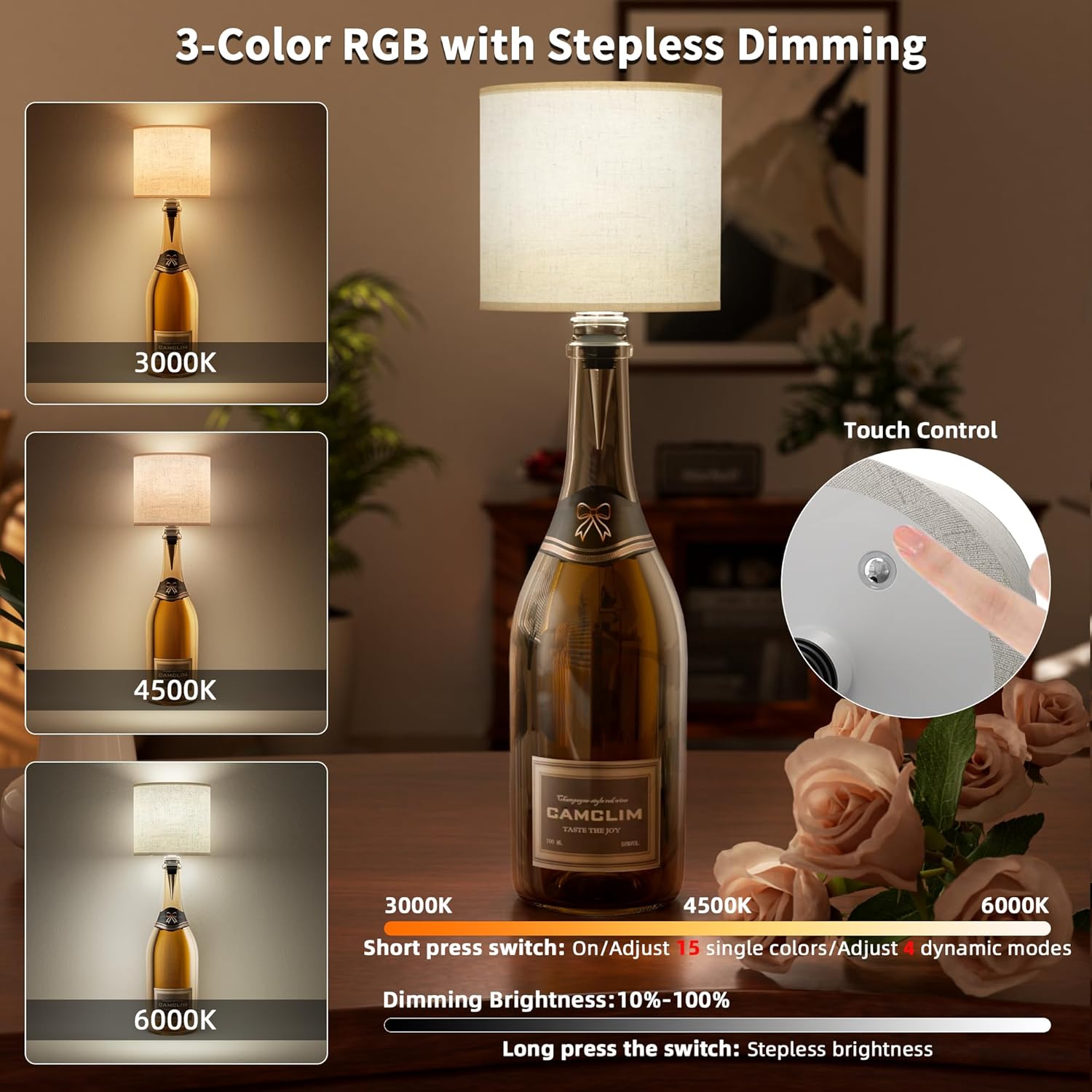 Wireless Wine Bottle Lamp Shade Rechargeable RGB Bottle Light for Liquor Bottles with Remote Control Dimming Timing for Table Bedside Bedroom Bar Set of 2