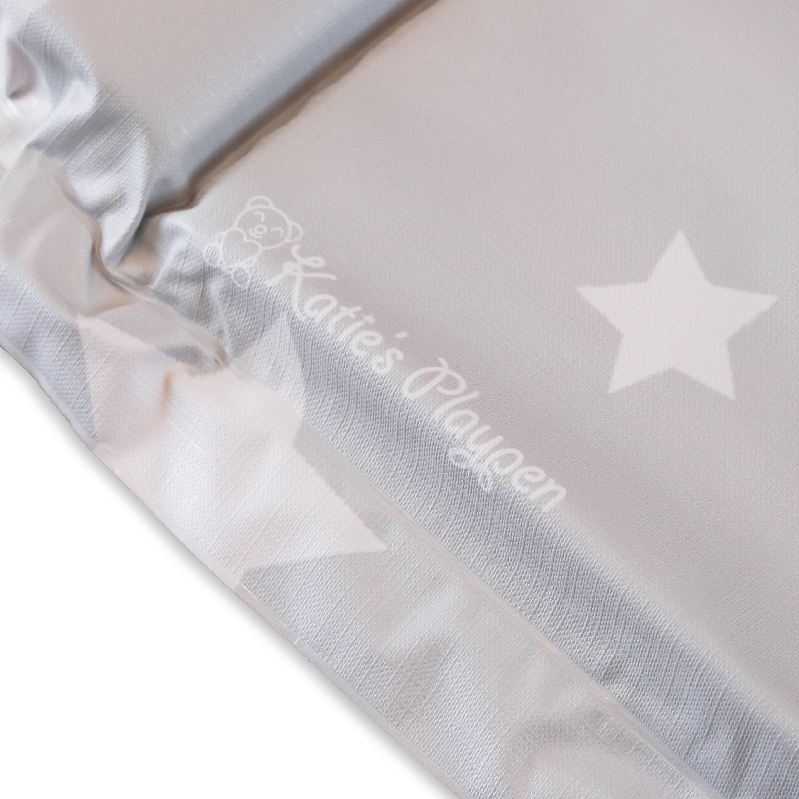 KATY Deluxe Baby - Cambiador unisex impermeable con bordes elevados, color gris claro con diseño de estrellas blancas