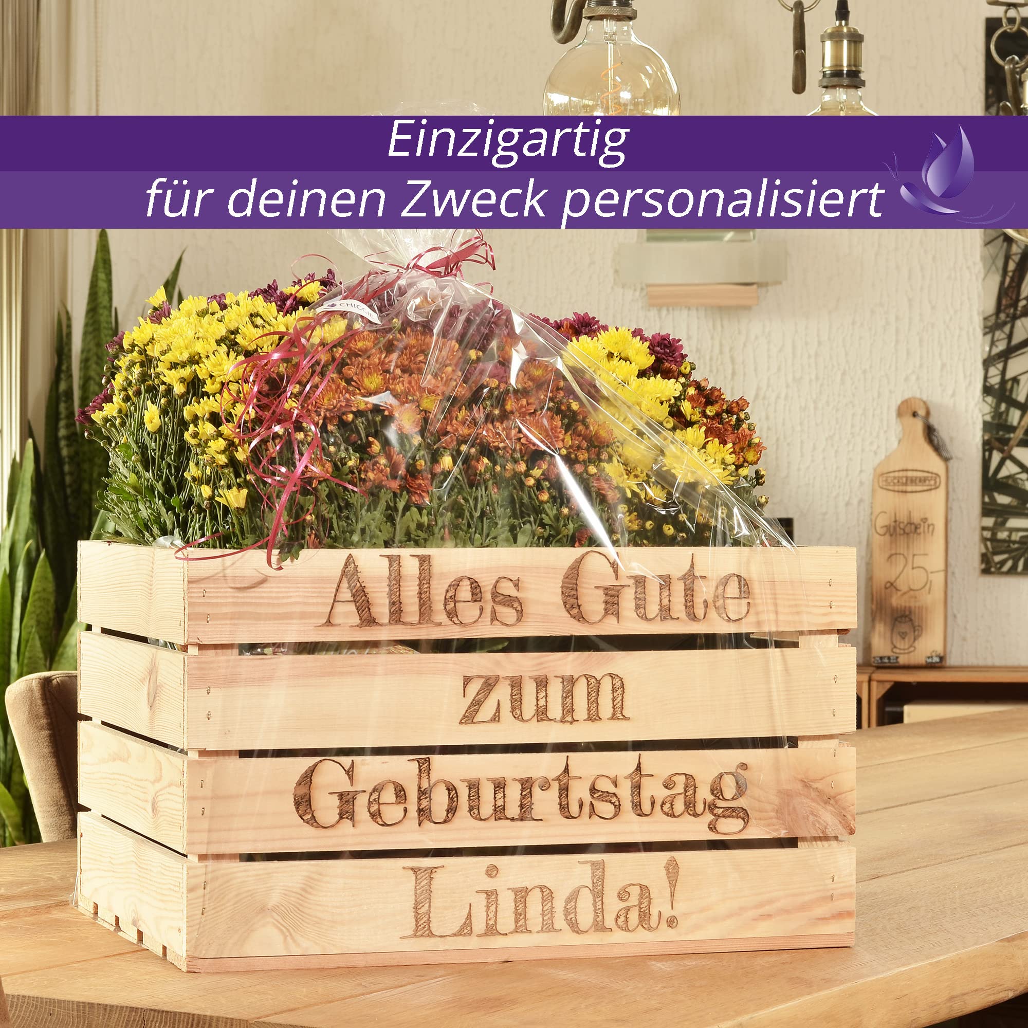 Holzkiste Noa Natur 50x40x30cm mit Gravur - Obstkiste Weinkisten Holzkisten
