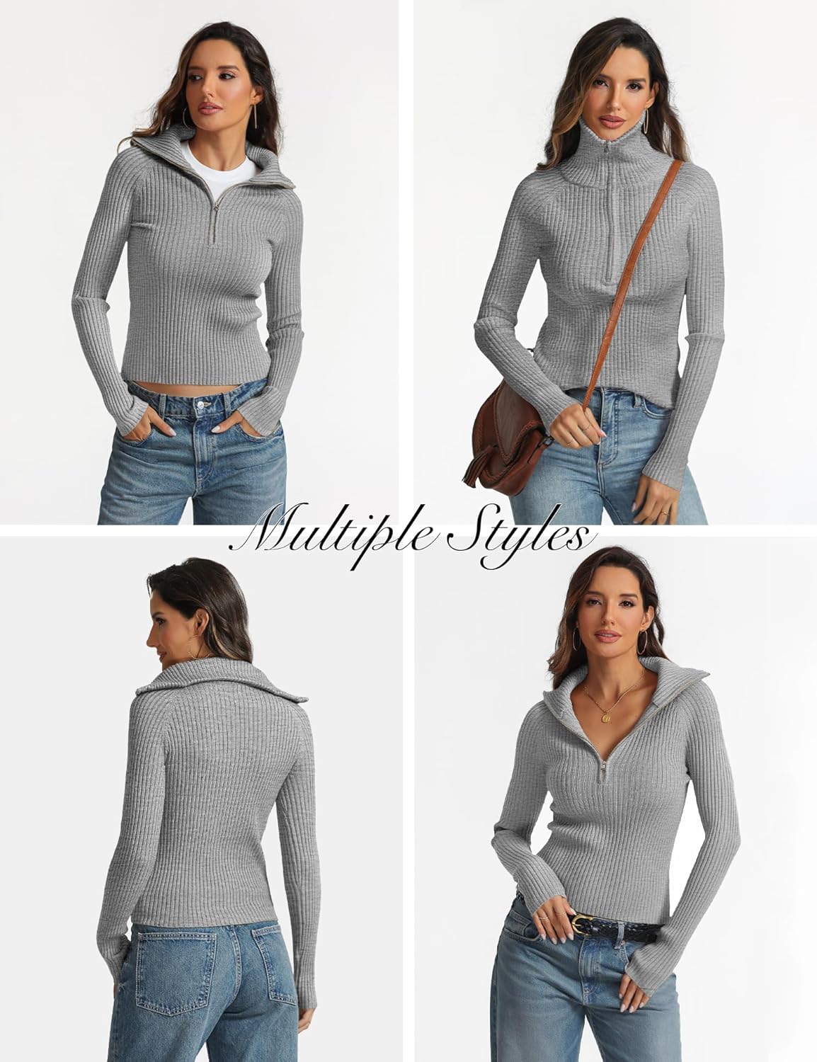Prettywear 2025 Women's Half Zip Pullover Sweaters V Neck Collared Long Sleeve Ribbed Knit Fall Tops Dressy Casual - Image 6