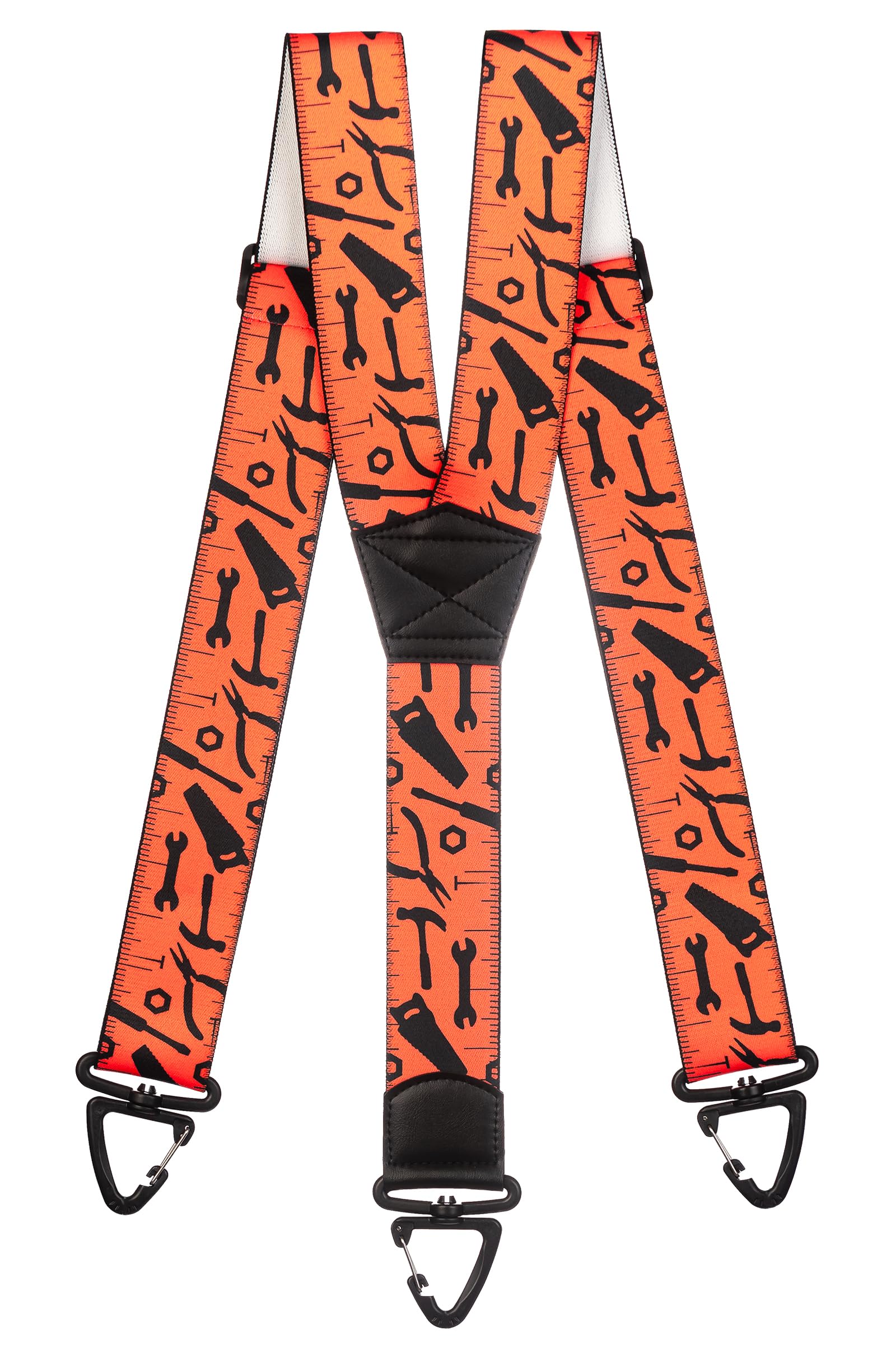Olata Heavy Duty Tool Pattern Braces/Suspenders in Orange with Plastic Carabiner Clips - 5cm, Y-Shape