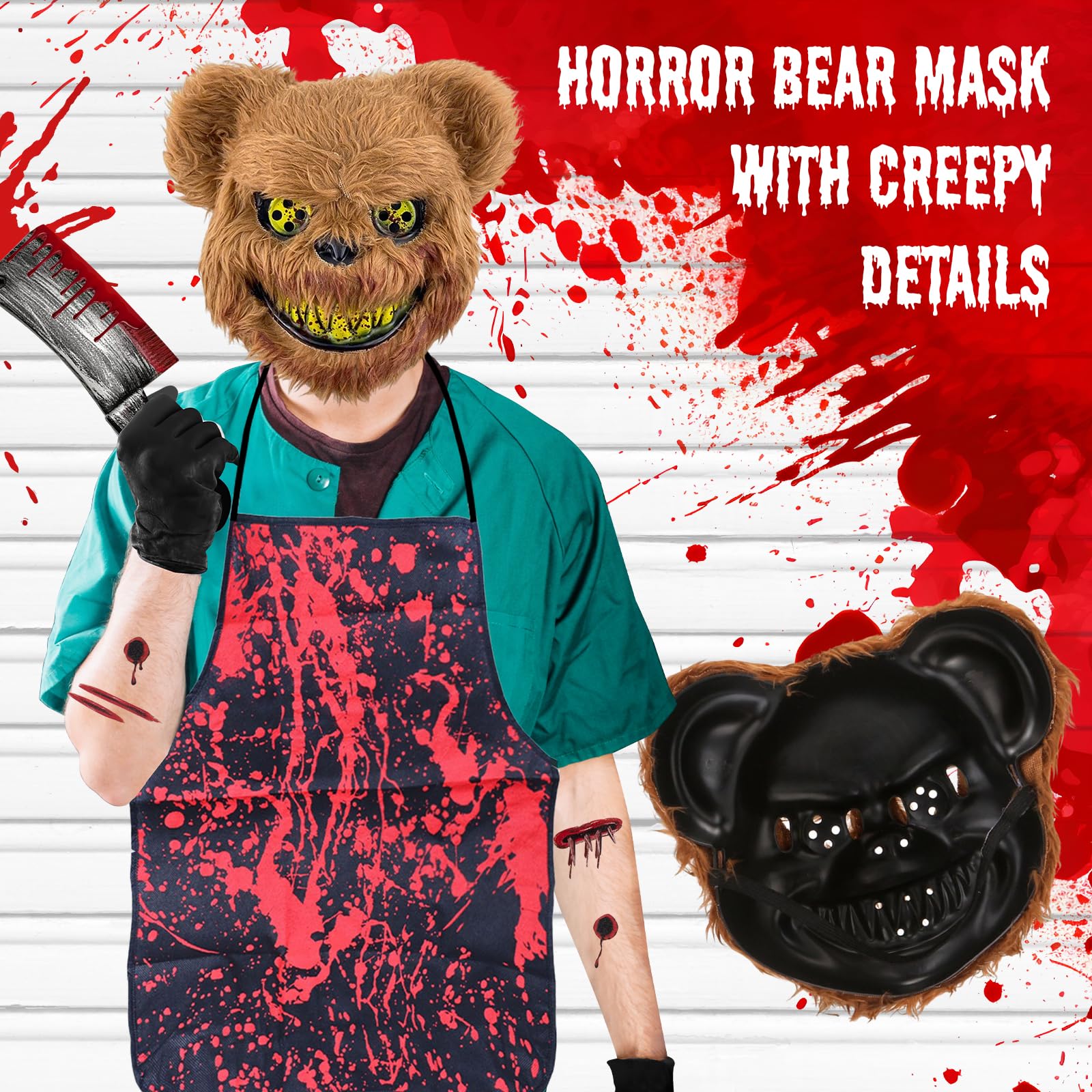 Halloween Straszna Maska, Kostium Horroru Niedźwiedź Straszny, Maska Grozy dla Dorosłego Dziecka, maska niedźwiedzia z horroru na Halloween karnawał impreza Cosplay Przebierana