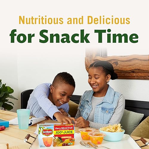 Miniatura 14 de DEL MONTE Bocadillos de frutas de duraznos en cubitos en 100% jugo de fruta, paquete de 12, 4 onzas