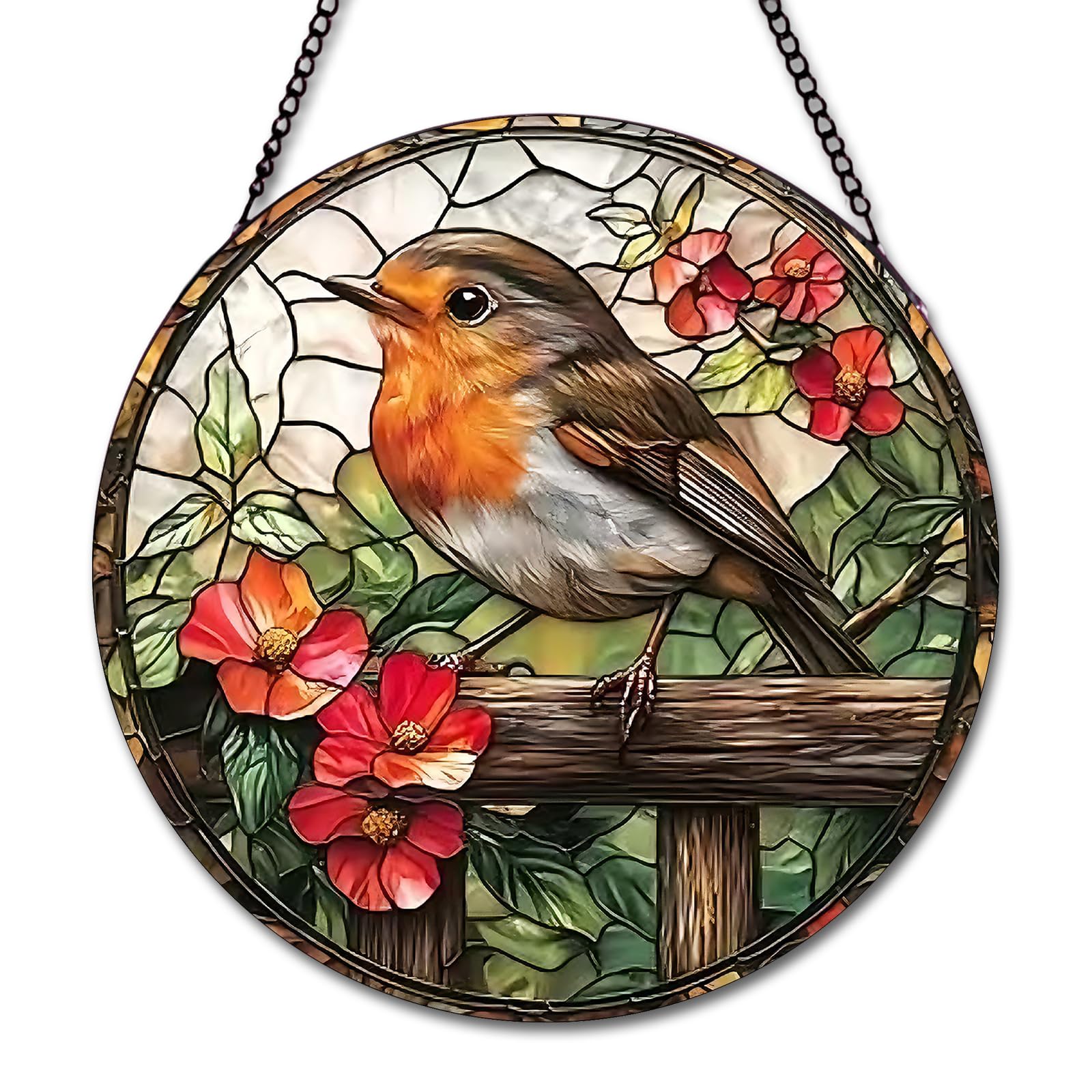 Colorful Robin Suncatcher, Hanging Sun Catchers for Windows with Long Chain, Exquisite Glass Robin Ornaments for Balcony, Garden, Indoors, Ideal Home Gifts for Family and Friends