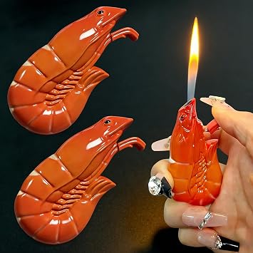 2Pack Shrimp Shaped Torch Lighter, Red Novelty Butane,Butane Free
