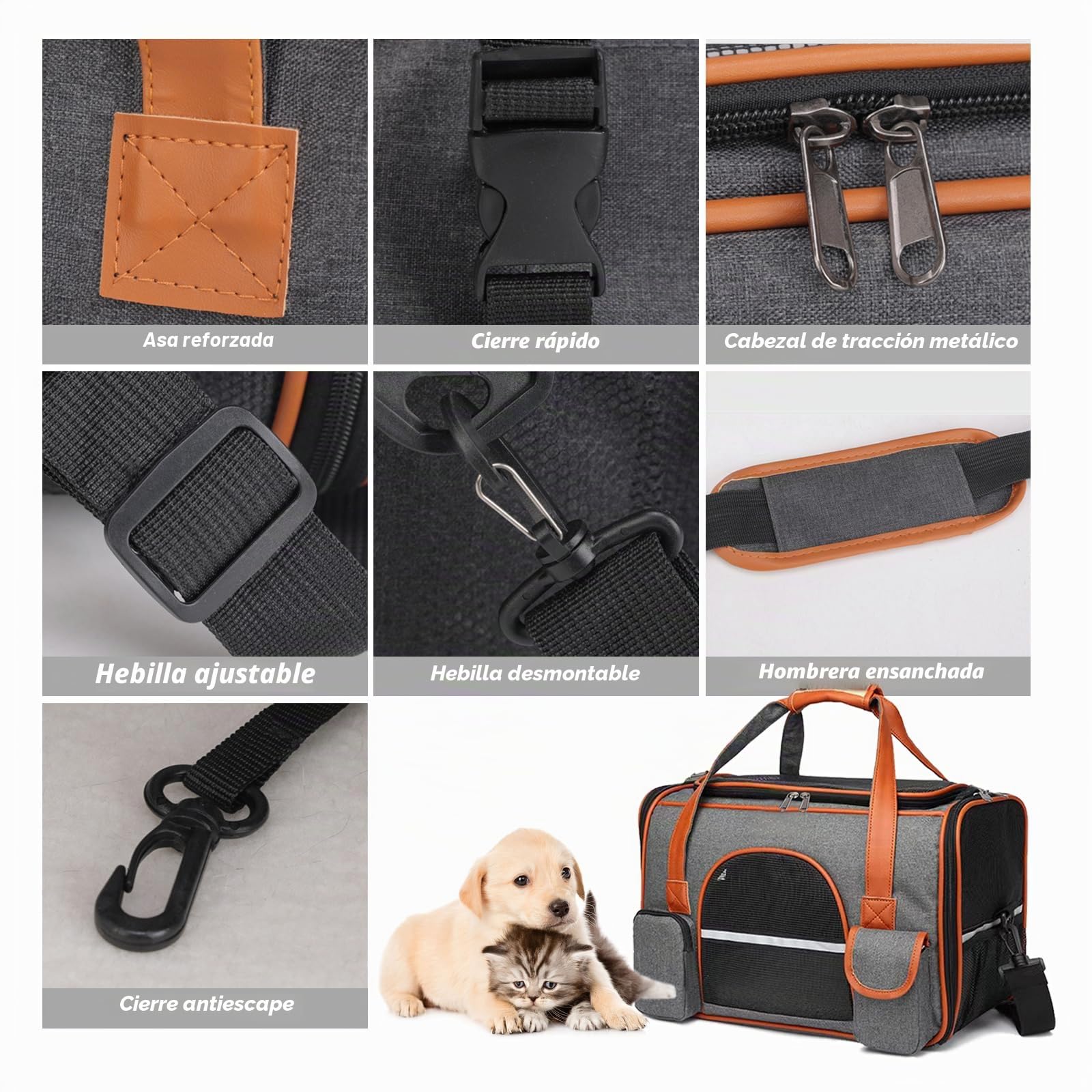 Transportín Perro Gato, 45x28x25 cm Bolsa Transpirable de Viaje para Mascotas Maletines Portador con Colchón, Correa de Hombro y Tira Reflectante
