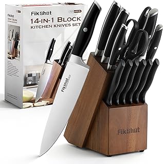 Knife Set 14-Piece Ultra-Sharp Full Tang Chef Knives with Block and Sharpener, High-Carbon Steel Black Handle for Kitchens, BBQs and Feasts, Rust-Resistant, Dishwasher-Safe, Gift for Chefs Recycled Claim Standard Blended
