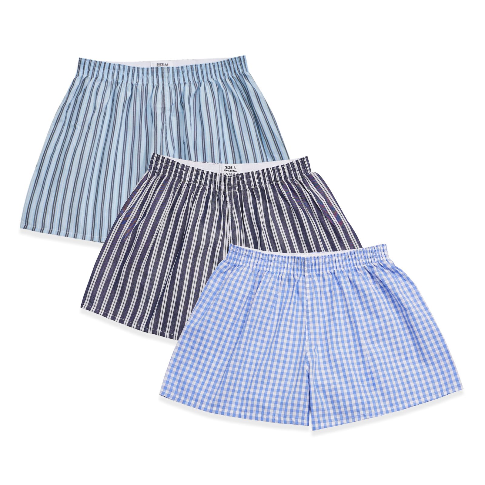 Boxer Shorts for Women Gingham Sleep Y2k Printed Boxers Pj Boxer 3pcs-blue Plaid/Dark Blue Strip/Light Blue Strip Large