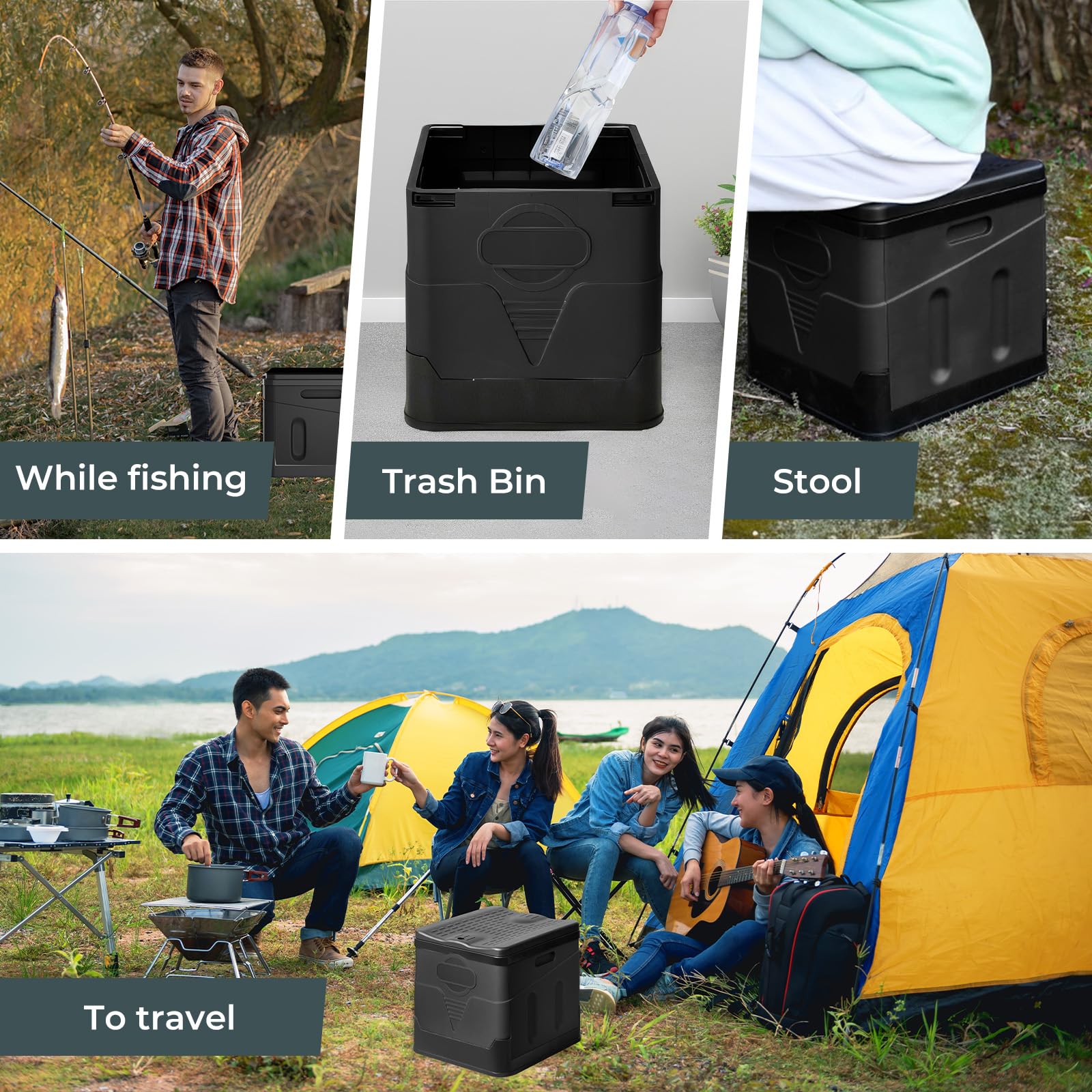 Tragbares Klapptoiletten-Set, 25 L Groß, Maximale Tragung 150KG, 24 Beutel Müllbeutel,Transporttasche, Toilettensitzpolster, Mobile Toilette für Camping, Wohnmobil,Wandern
