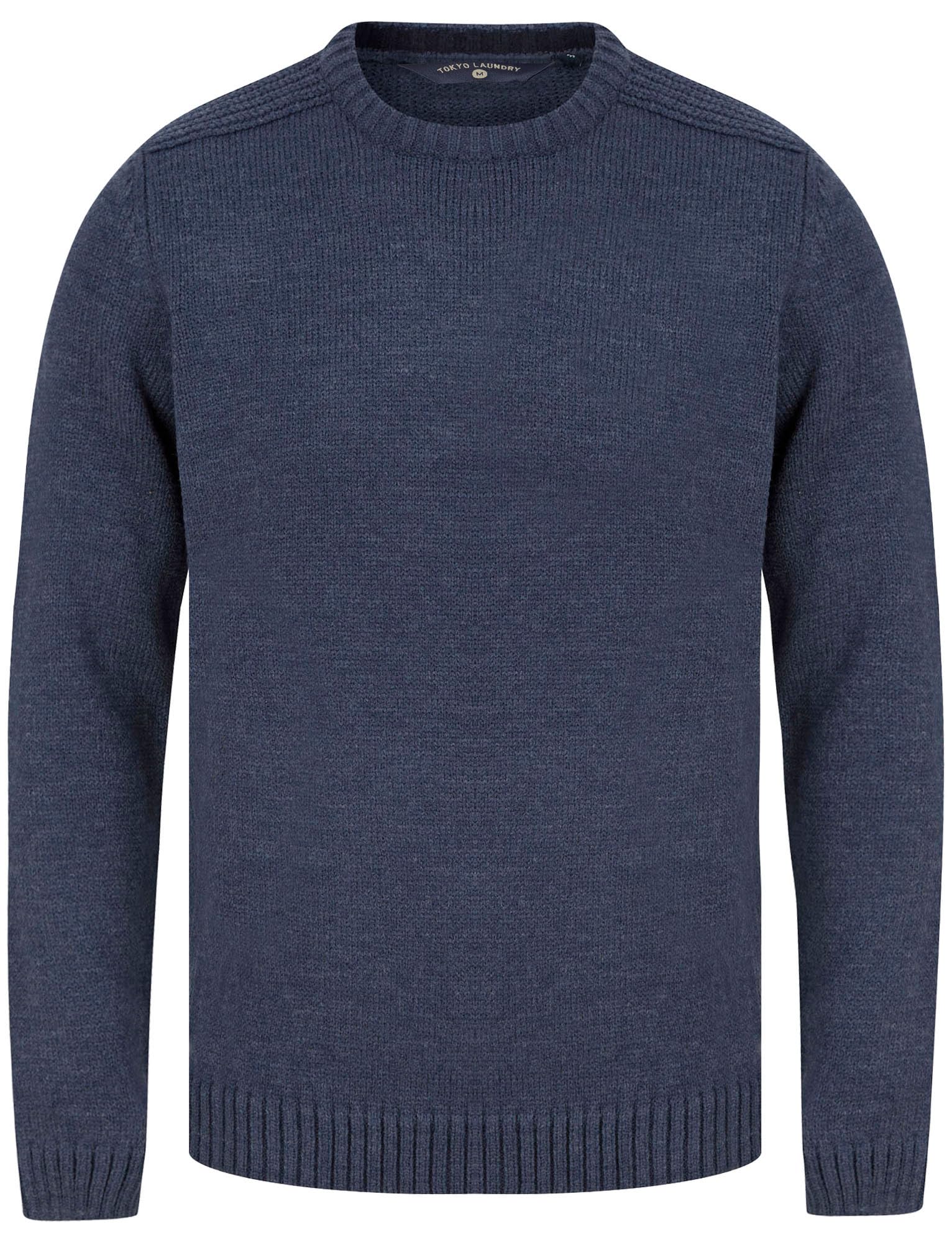 Tokyo Laundry Men's 'Dustin' Knitted Crew Neck Jumper Denim Marl