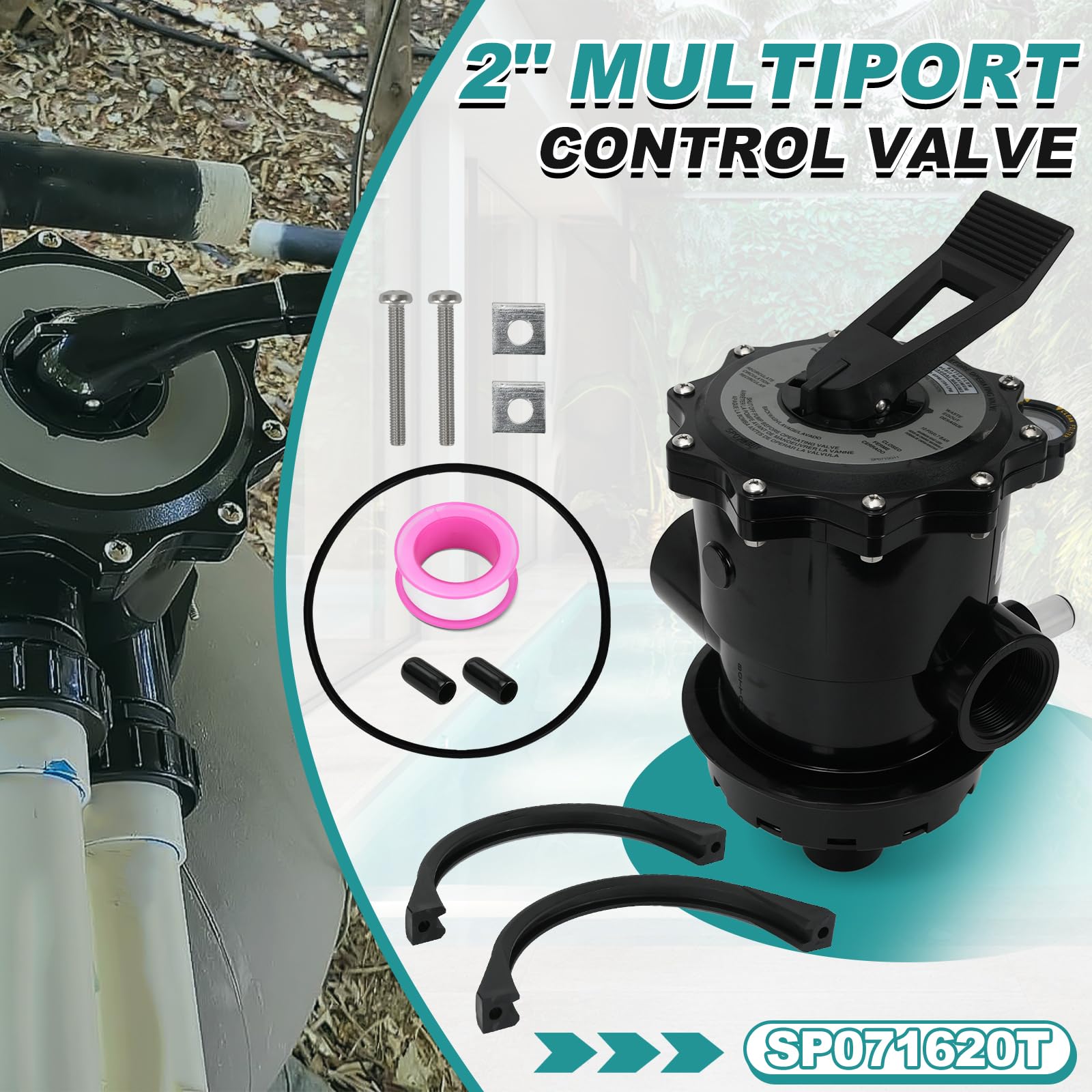 SP071620T Vanne de commande multiport de rechange pour filtre à sable Hayward Pro Series S270T2 S310T2 S360T2, Vari-Flo Top Mount 5,1 cm avec pince