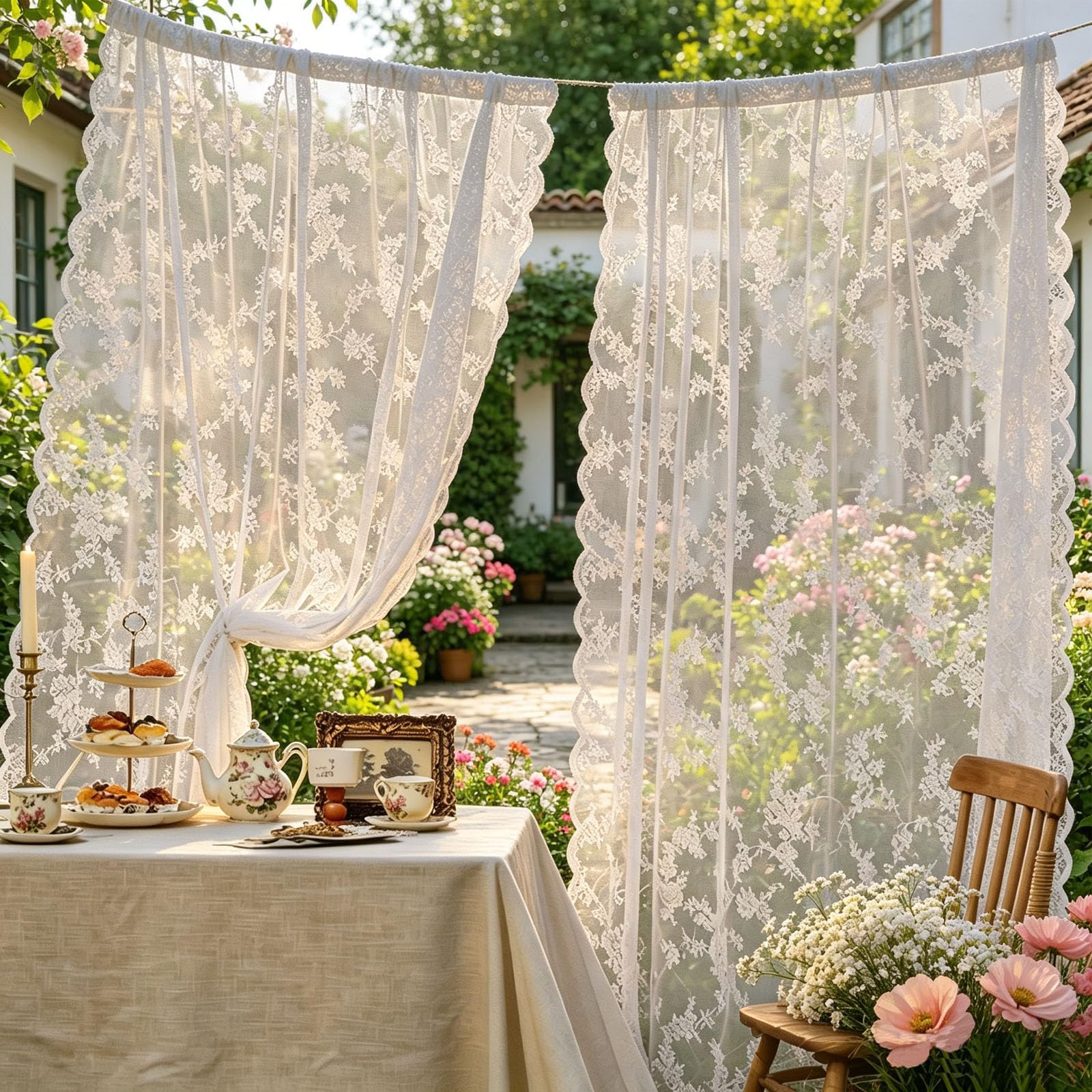 BOFYTR 2 Panels Lace Curtains for Windows, 75 x 200 cm Sheer Voile Drapes