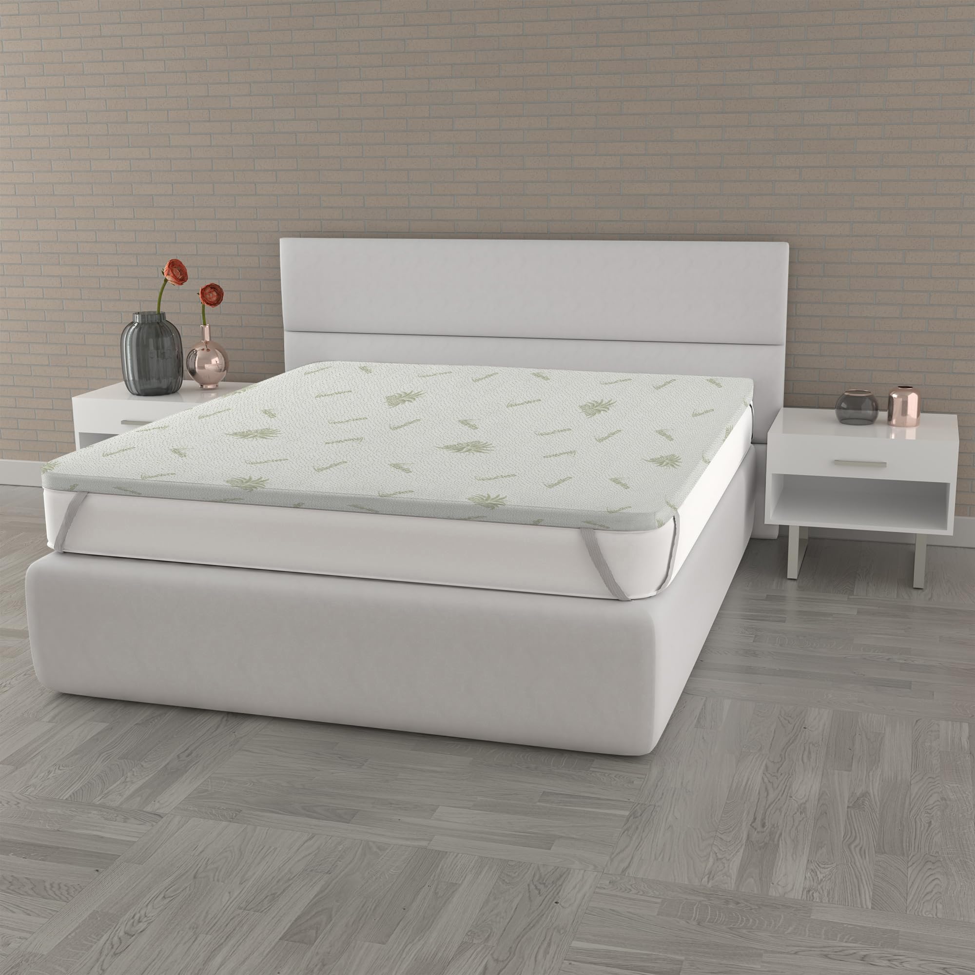 Topper Memory Foam ALOE letto Matrimoniale 160x190 cm, altezza 5 cm, Made in Italy, Rivestimento Sfoderabile e Lavabile, Coprimaterasso con Elastici per fissaggio al materasso