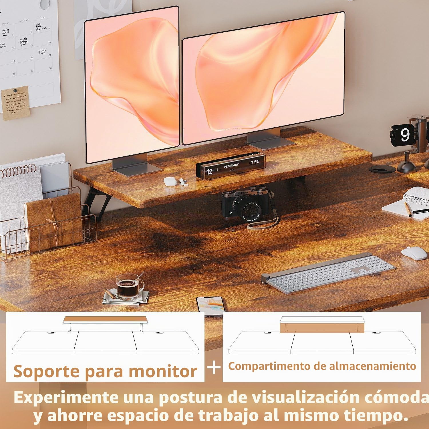 JUMMICO Escritorio Regulable en Altura con Soporte para Monitor, Escritorio de Pie Eléctrico para Oficina en Casa y Gaming, 120 * 60cm, Marrón
