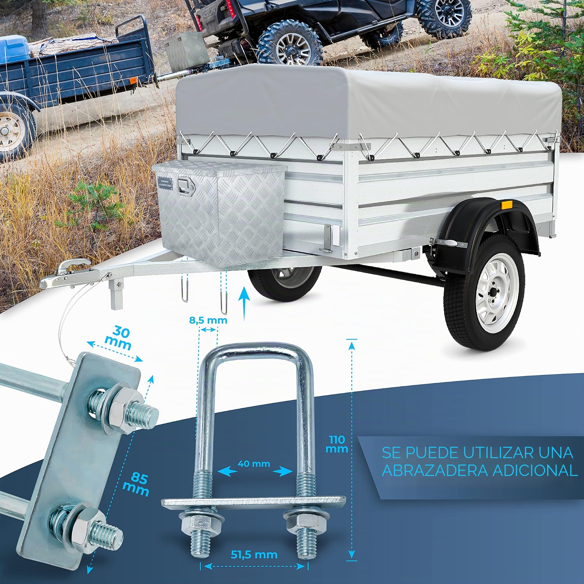 HASKYY Caja de transporte Caja de Herramientas de aluminio 61 L trapecio Caja de remolque 700 x 285 x 420 mm asa Lateral y Llaves Seguridad, a Remolque, Camioneta, Autocaravana