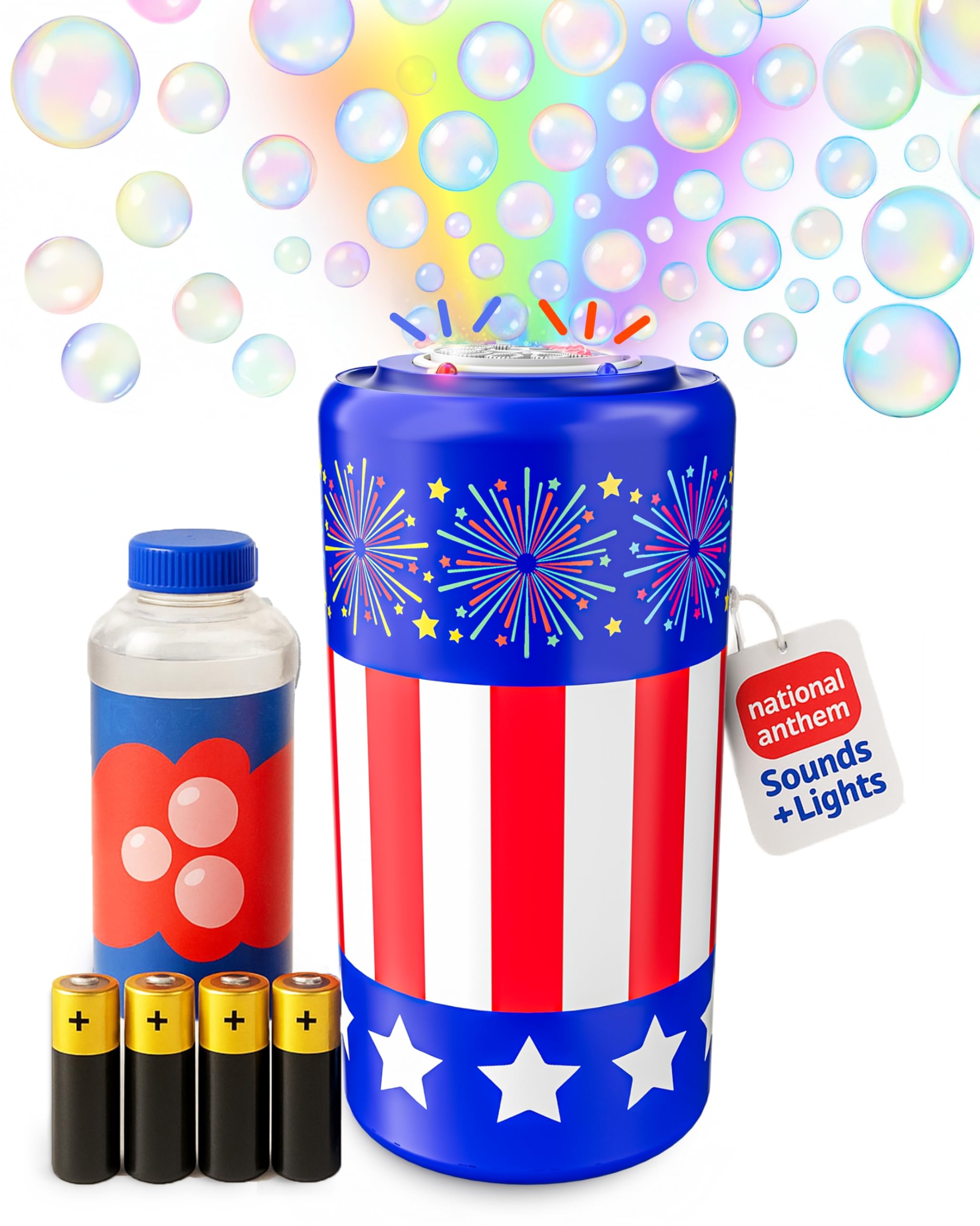 Move2Play USA Themed Bubble Blower | Bubble Machine | Toy Fireworks for Toddlers, Boys and Girls | Indoor & Outdoor | Birthday Party | Summer Fun | 4th of July Essential