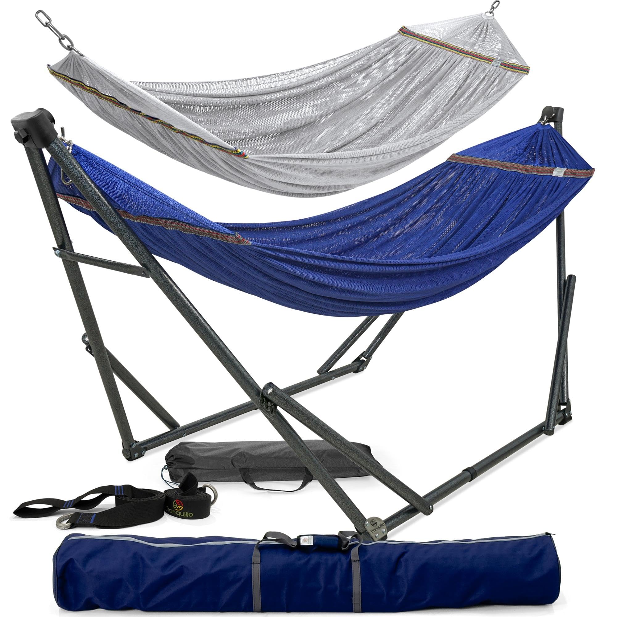 Tranquillo Heavy Duty Hammock with Stand 600lbs for Indoor Outdoor, Blue