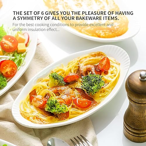 Miniatura 3 de NJCharms Platos Ovalados para Hornear Au Gratin Aptos para Horno y Cocción en Microondas, Plato de Cacerola Pequeña Mini de Porcelana Blanca, 9
