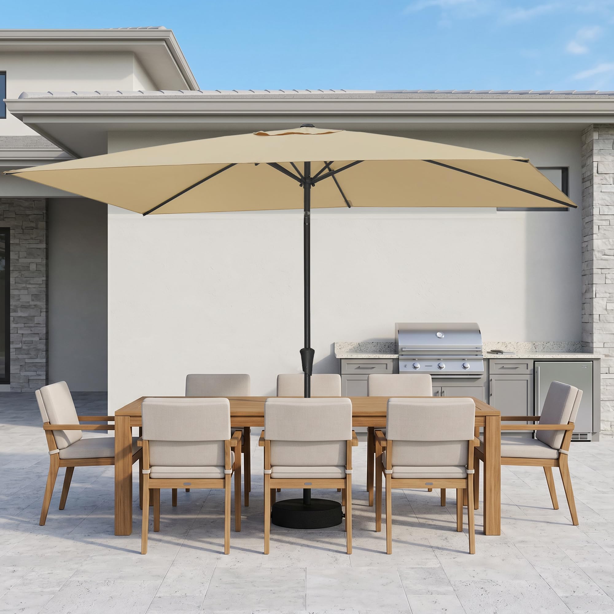 PURPLE LEAF Parasol de Jardin Extérieur Rectangulaire 200 x 300 cm avec Pied, Parasol Toile Toile Anti-UV 180 g/m² avec Inclinable des Deux Côtés pour Balcon, Terrasse, Plage, Beige