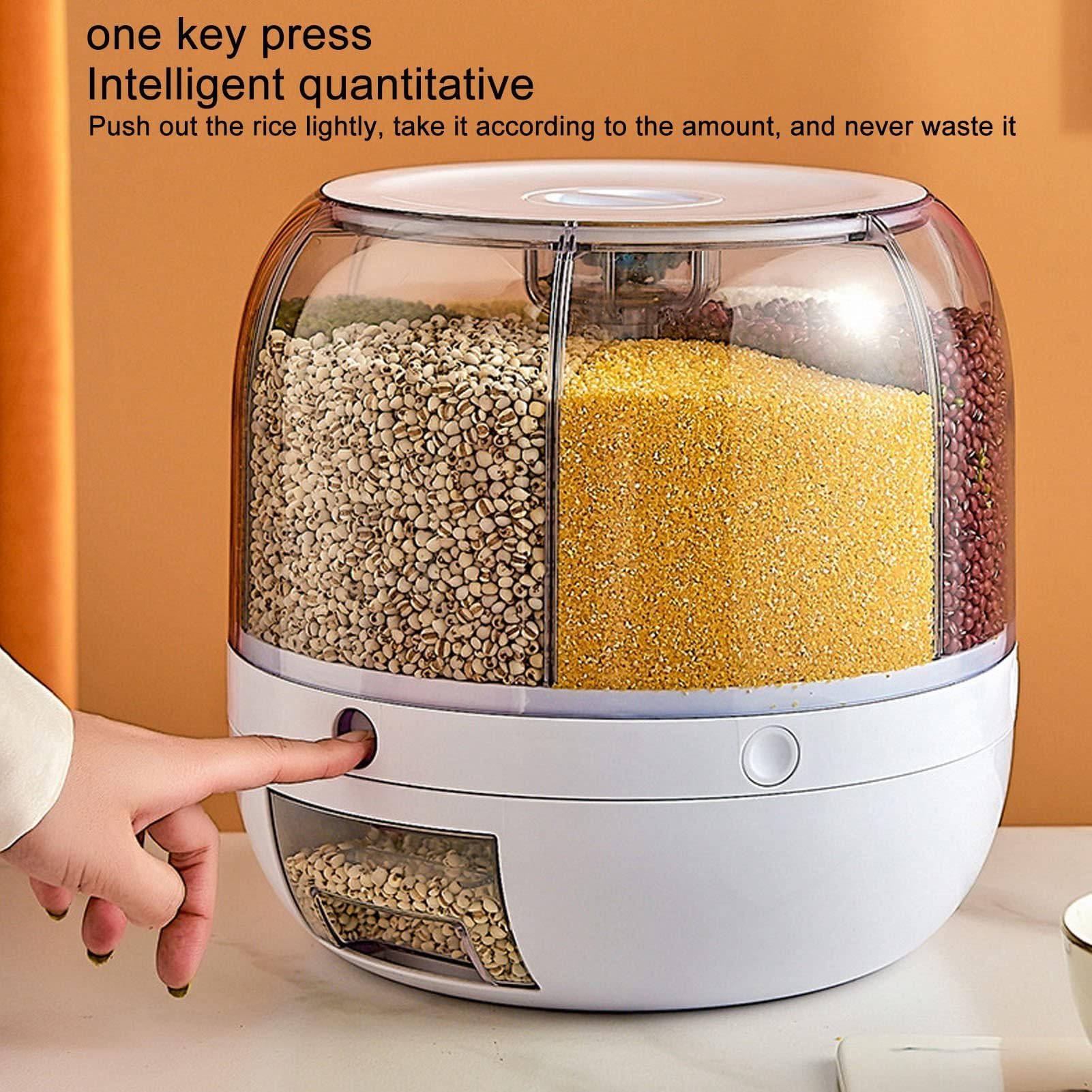 Contenedor de Almacenamiento de Arroz y Granos, Dispensador de Alimentos de Almacenamiento de Granos Giratorio de 360 ​​° de 6 Compartimentos con Tapa para Granos Pequeños, (5 kg)