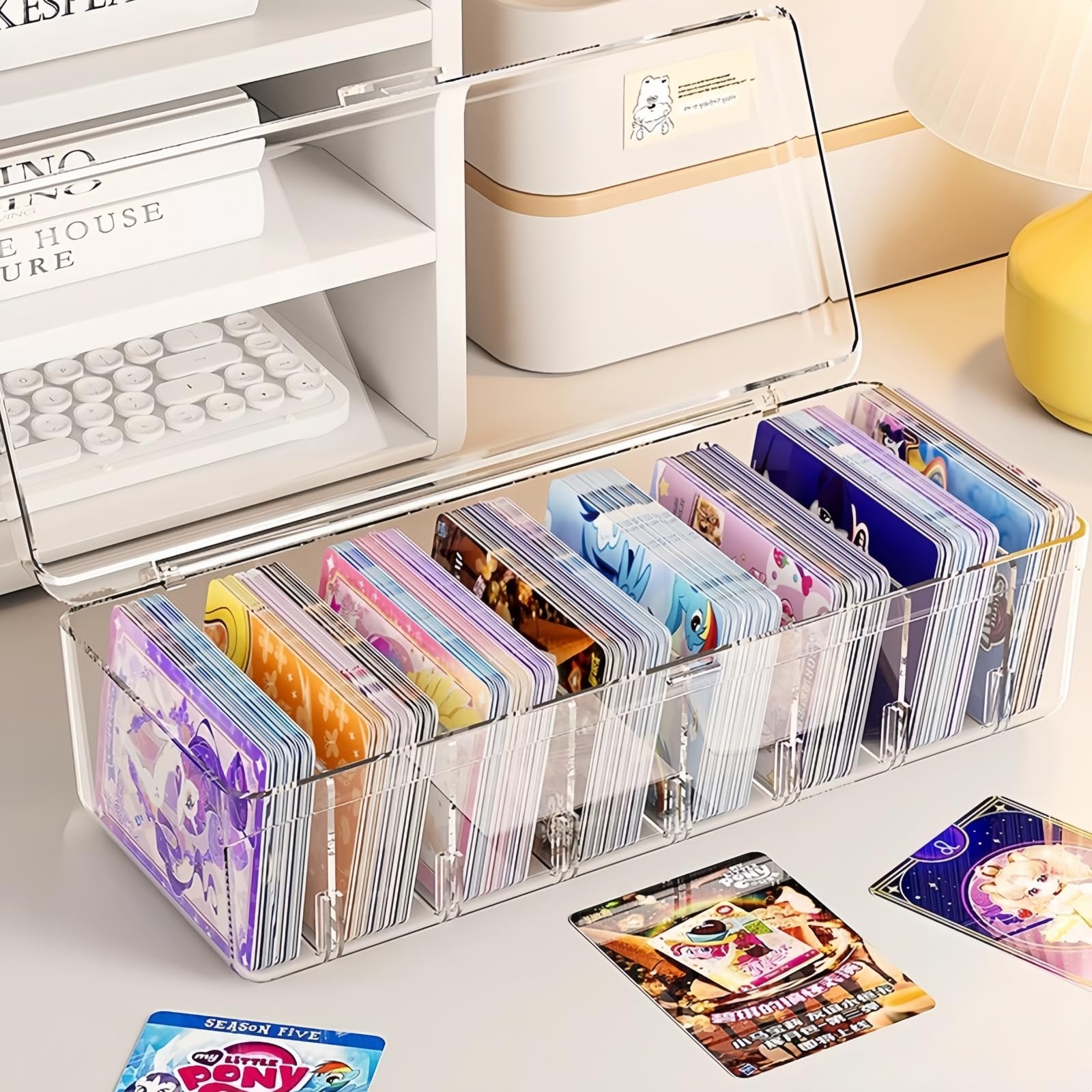 Caja Cartas, Caja para Tarjetas, Game Card Storage Box Deck, Organizador Transparente con Separadores Ajustables, para Tarjetas de Estudio, Tarjetas de Visita, Notas y Tarjetas de Colección