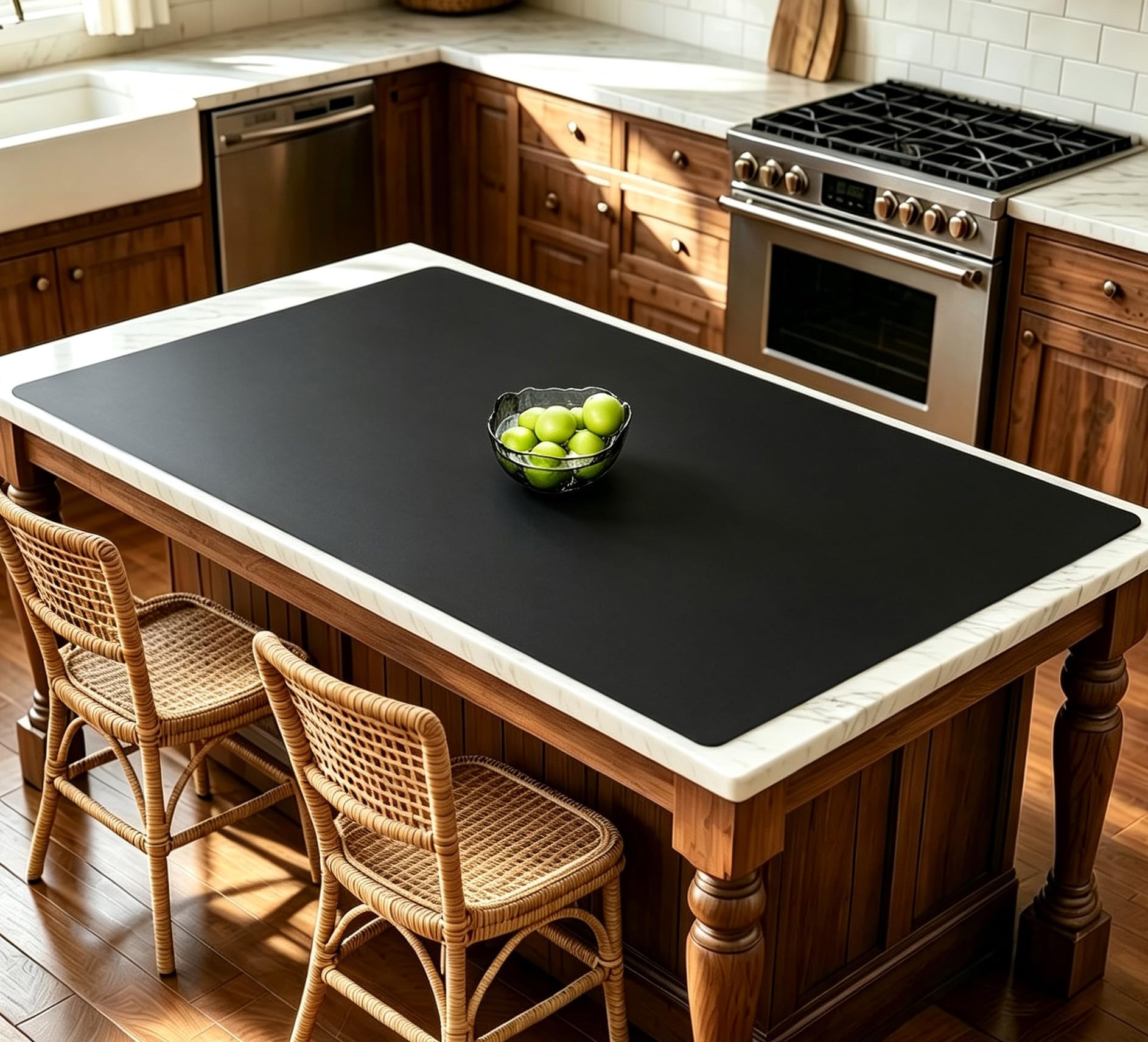 40''x32''(100cmx80cm) Extra Large Silicone Mat for Kitchen Counter, Heat Resistant Countertop Protector, Non-Slip Waterproof Kitchen Island Mat, Easy to Clean, Black