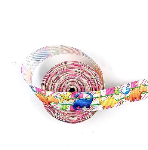 Miniatura 2 de Heyiwell Cinta de grogrén con estampado de dinosaurio multicolor de 10 yardas para regalos, lazos para el cabello, manualidades de bricolaje de