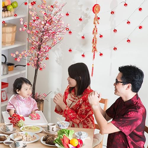 Miniatura 7 de Mudder Guirnalda de 80 linternas LED rojas colgantes de 33 pies, luces de Año Nuevo chino, funciona con pilas, decoración de hadas para festivales