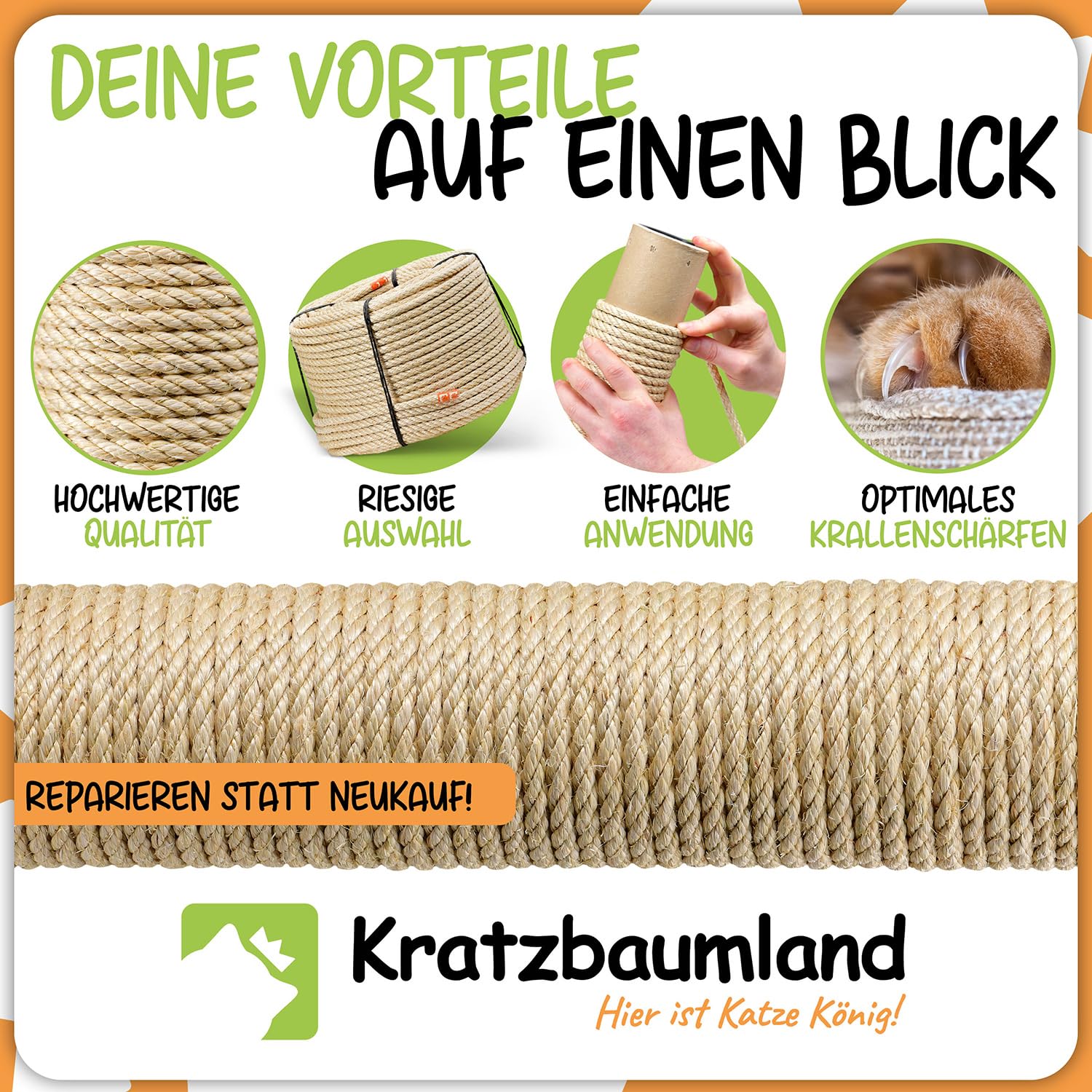 Cuerda de sisal de 10 mm para rascar, cuerda de árbol de gato (diferentes longitudes).