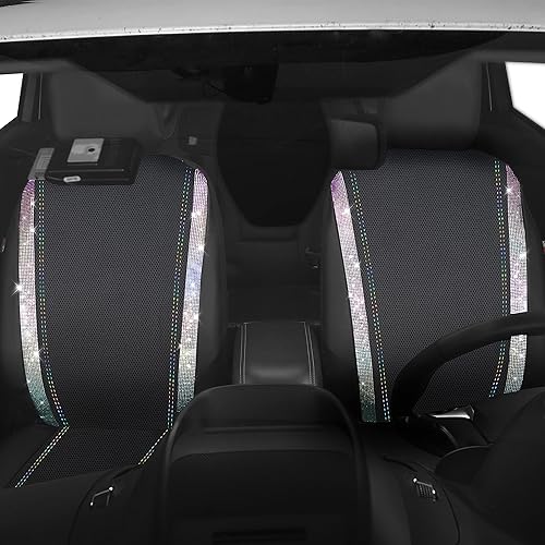 Miniatura 196 de CAR PASS Funda de asiento trasero de cuero y diamantes de imitación brillantes, impermeable, diseño de diamante brillante, ajuste universal, tiras