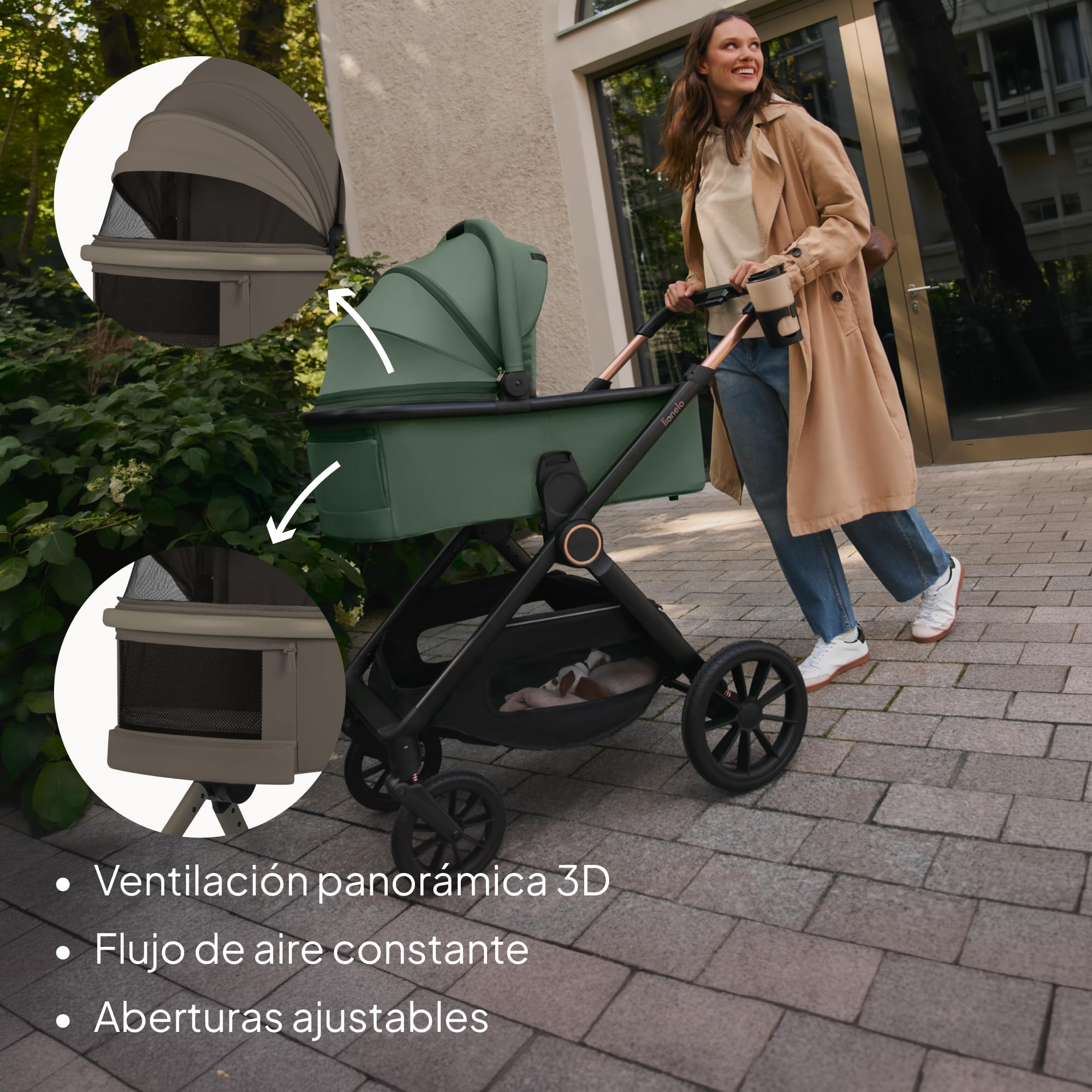 Lionelo Layla Carrito 2 en 1 Cochecito de Bebé (0-4 Años, Hasta 22 Kg), Capazo y Silla de Paseo, Asiento Reversible, Posición Reclinable, Ruedas PU, Suspensión, Capota Impermeable UPF50+