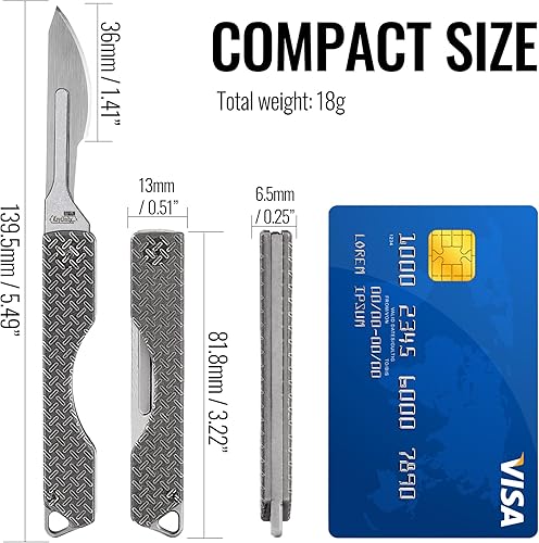 Miniatura 6 de KeyUnity KK01KUP Cuchillo plegable de titanio, cuchillo de bolsillo EDC con hoja reemplazable #24, para caza al aire libre, campamento, pesca,