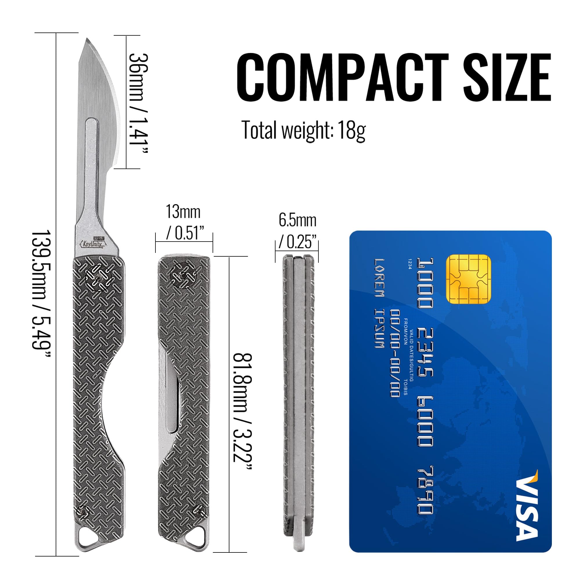 KeyUnity KK01KUP Coltello Pieghevole in Titanio, Coltello Tascabile EDC con Lama Sostituibile #24, per Caccia all'Aperto, Campeggio, Pesca, Escursionismo per Uomini e Donne (Modello KU)