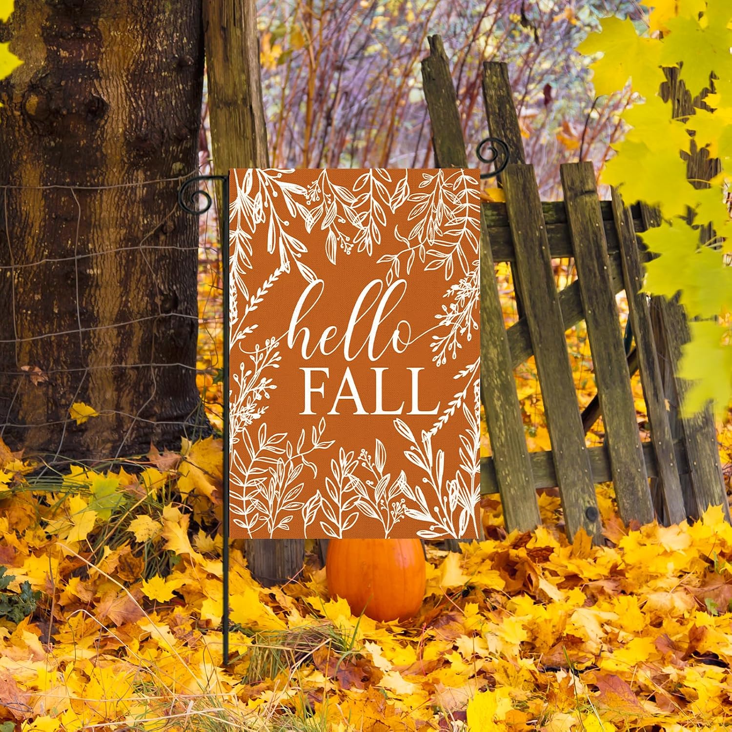 Hello Fall Garden Flags for Outside Decorations 12x18 Inch Double Sided