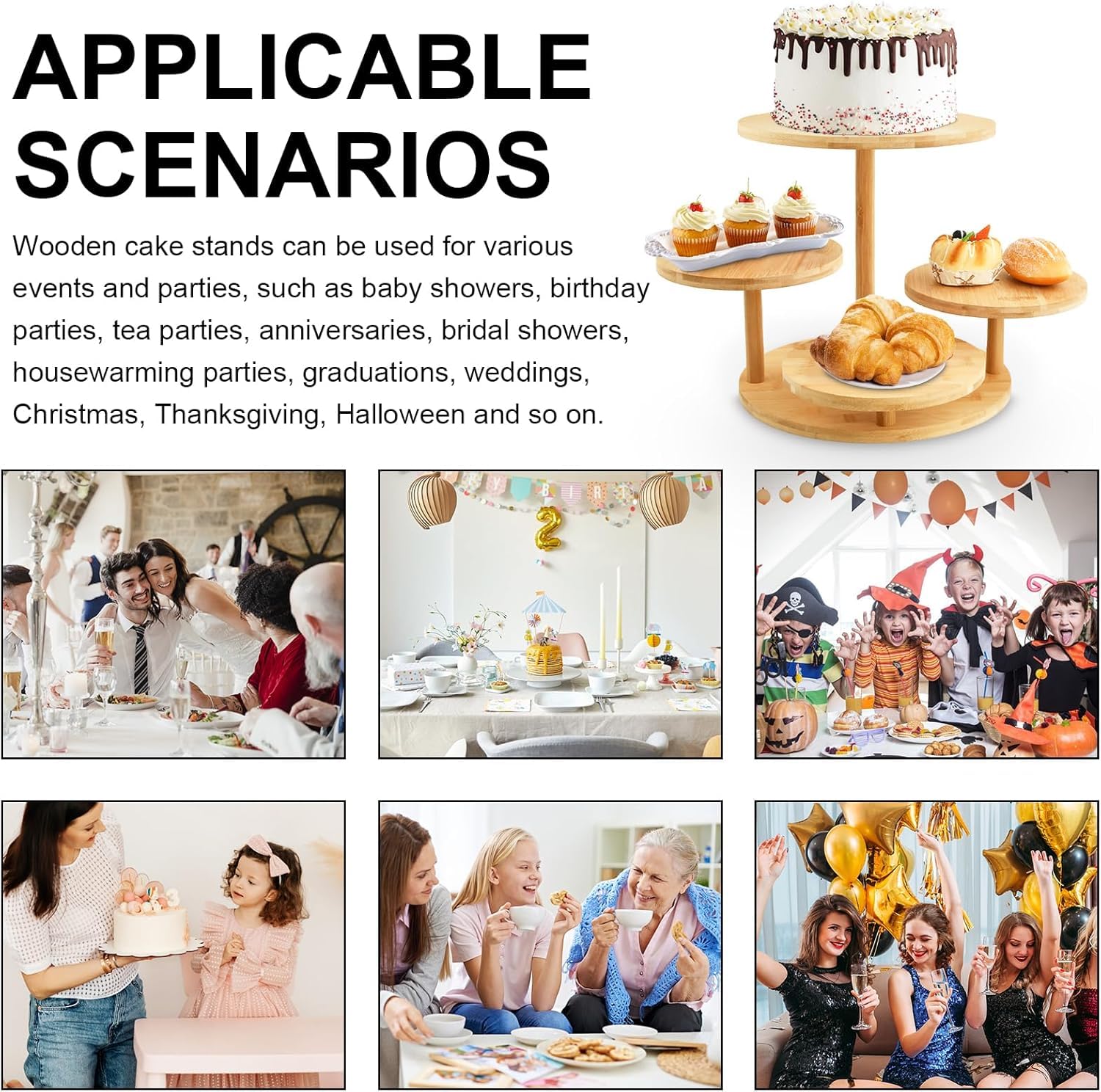 Présentoir à Cupcakes en Bois à 4 Niveaux, Presentoir a Gateau, Présentoir à Pâtisseries, Support à Dessert en Bois, Presentoir Aperitif Buffet, pour Mariages, Fête d'anniversaire, Après-Midi