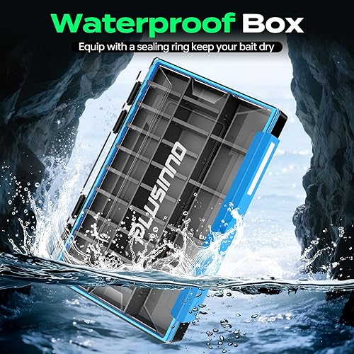 Miniatura 2 de PLUSINNO Organizador de Caja de Aparejos, Paquetes de 1/2, Bandejas de Aparejos Impermeables, Caja de Aparejos de Pesca con Divisores Removibles,