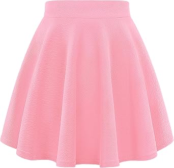 Auranso Girls Mini Skirt Stretch Waist Casual Flared Plain Pleated Skater Skirt