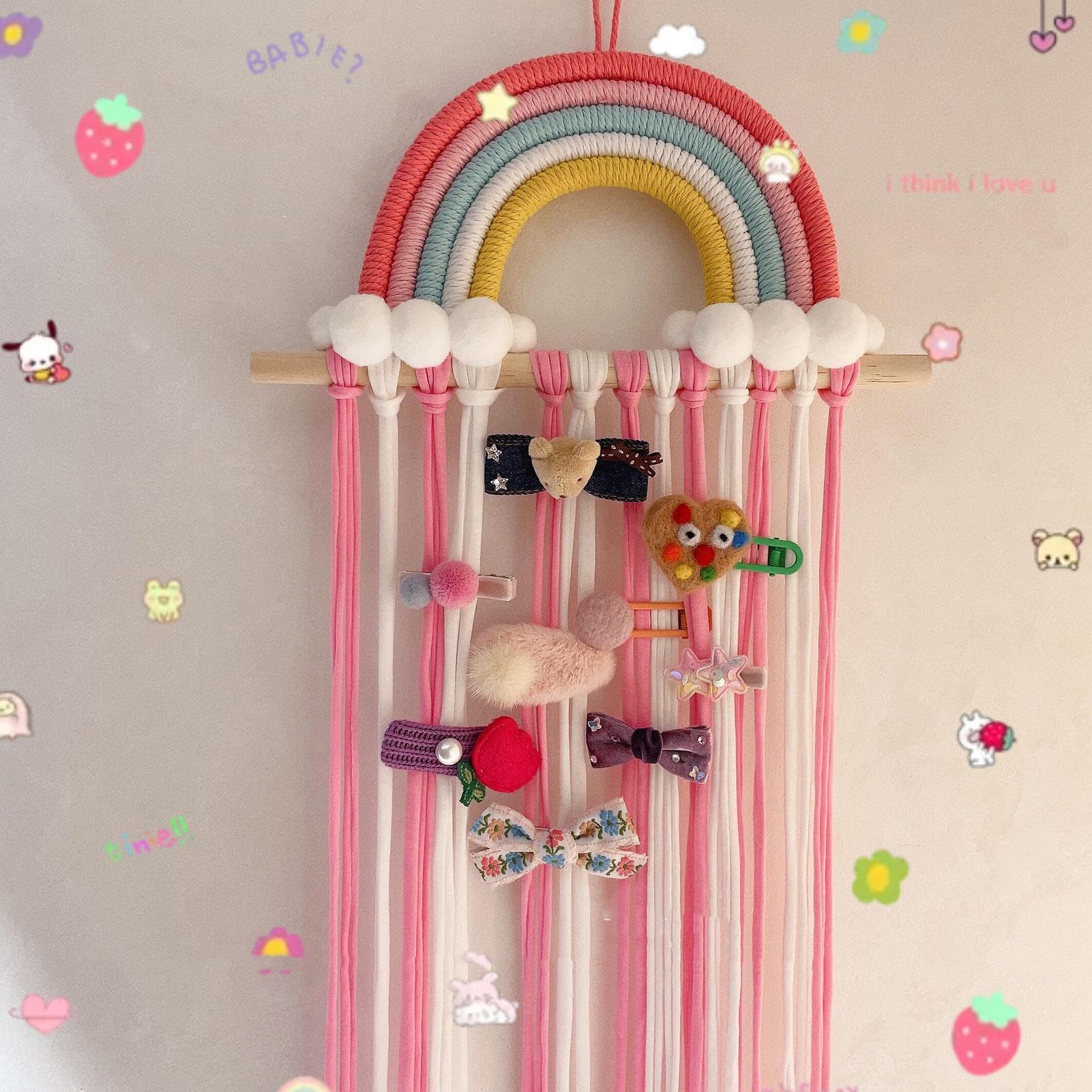 Soporte para lazos para el pelo de niñas – Organizador montado en la pared, estante de clip decorativo con almacenamiento de múltiples ranuras