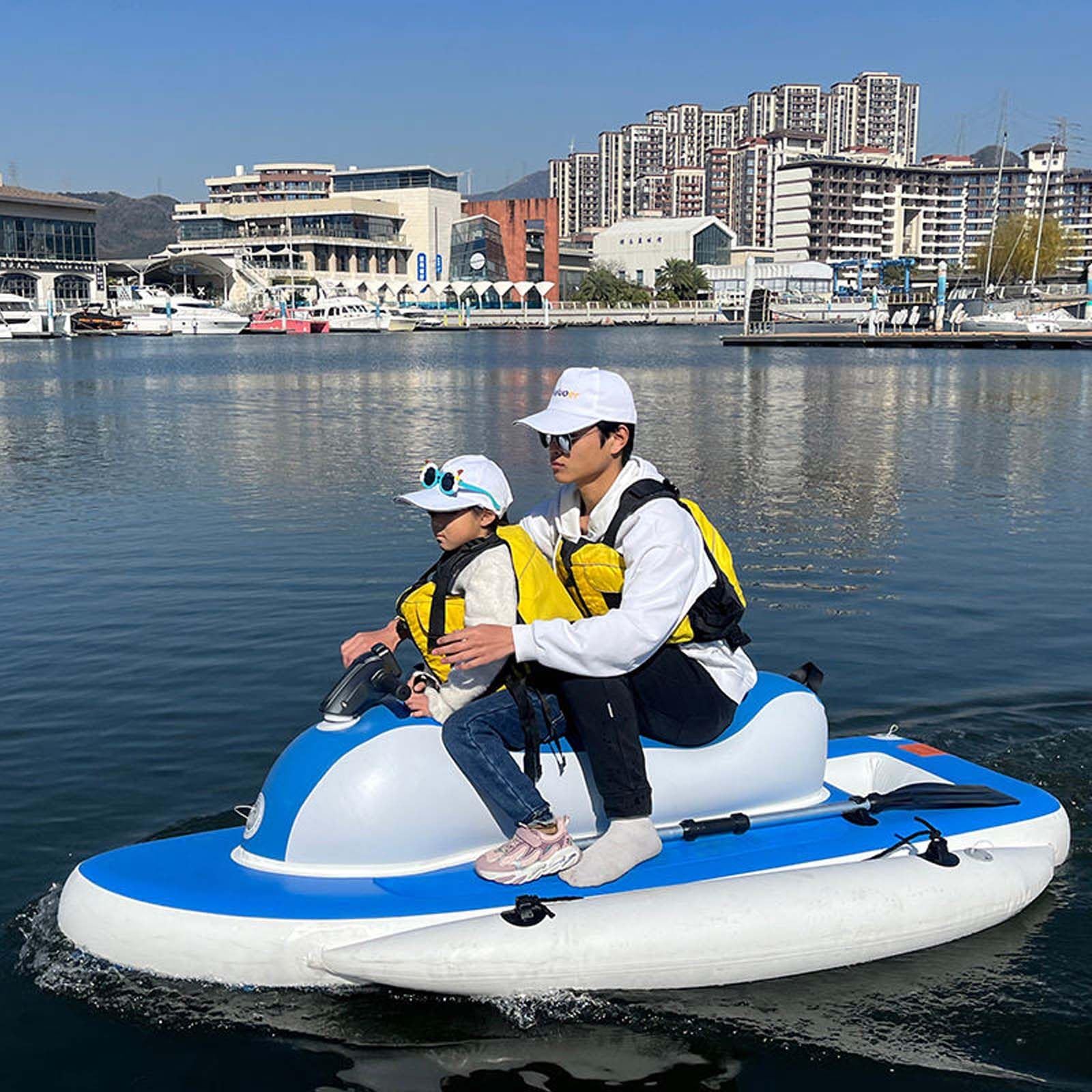 QFGain Motorized Inflatable Boat with Detachable Underwater Thruster, 500W Electric Drive and Foldable Kayak Design for Fishing, Diving and Recreation Boat+500W10A