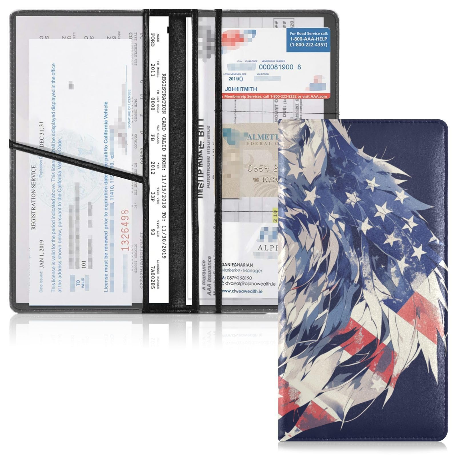 EtherSpher Funny Animal Wolf 4th Of July Independence Day Premium Leather Toursuit car registration and insurance card holder Car Essentials for Cards, Essential Document, Driver License Vehicle