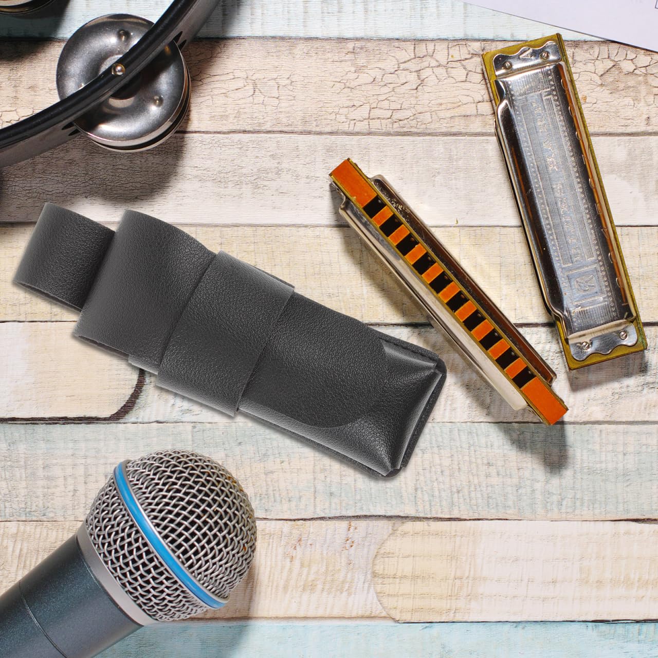 VICASKY Harmonicas Harmonica Portable Instruments Accessory - Leather Holster Harmonicas Storage Case PU Harmonica Covers Portable Sleeves Instruments Accessory for Lovers Black Blues