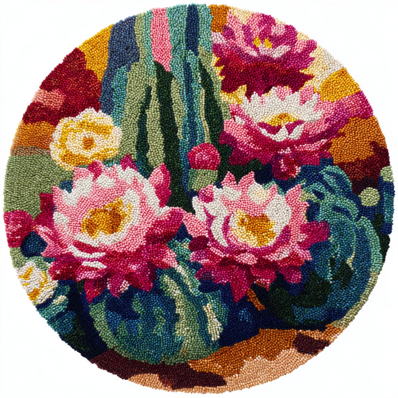 Kitquiver Tapestry Kits for Adults Cactus Flowers Latch Hook Kit for Beginners，Tapestry Carpet Latchs Set for Adults Self Knotting Set DIY Craft Kits 100x100cm
