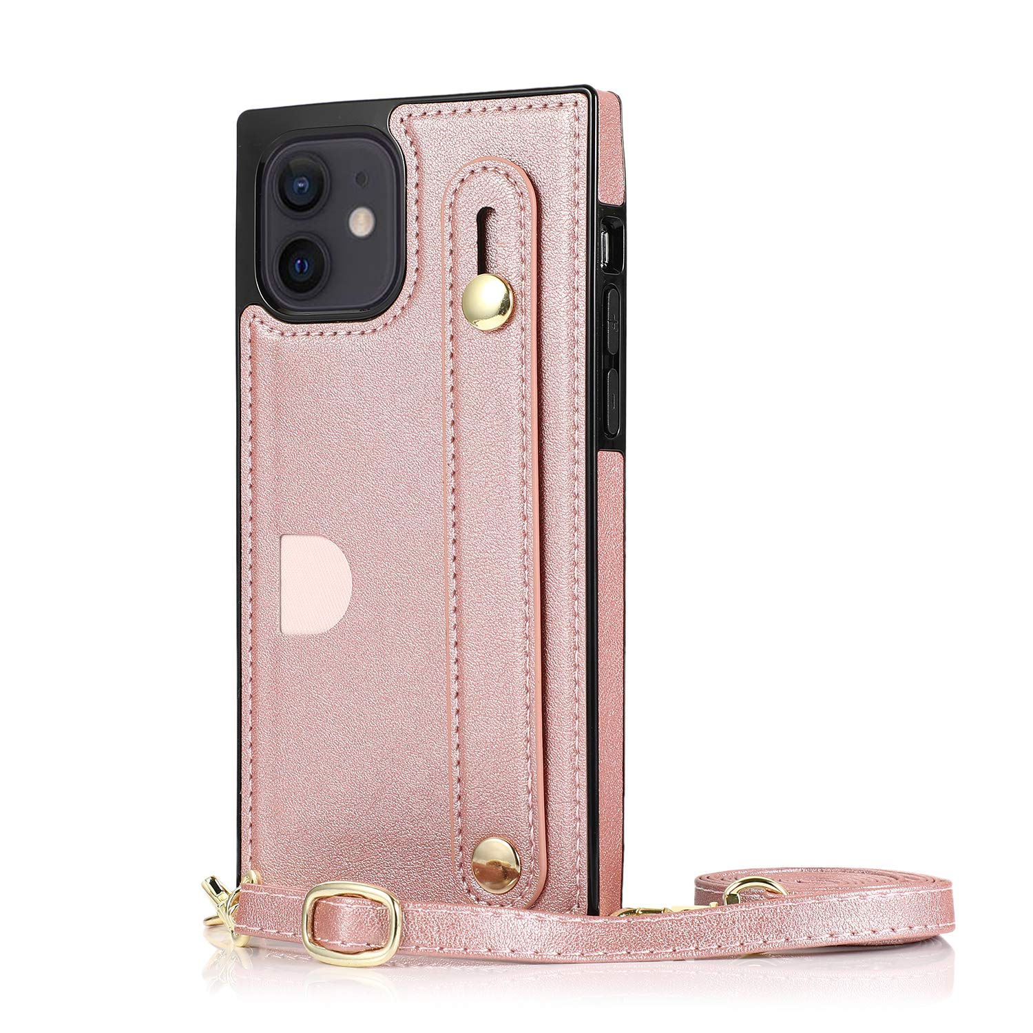 Phone Shell for iPhone 12 Mini Rose Holder with Hanging Strip Rope Card Slot 5.4inch Retro (ID Card,Credit Card) Reinforced Corners Accurate Cutouts Gift Girls Boys